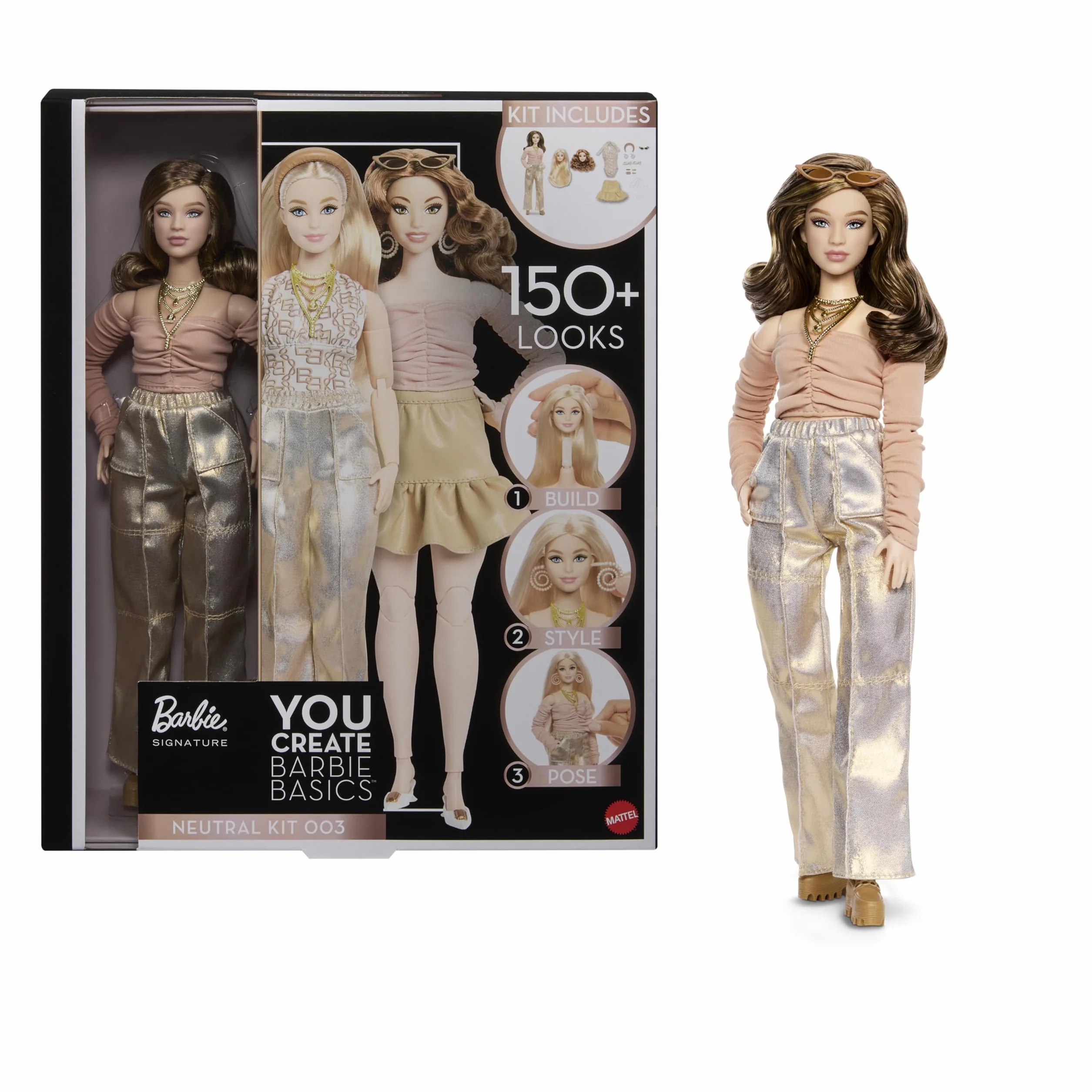 Barbie Basics You Create Kit Neutro 003, Conjunto con muñeca Personalizable, Ropa de Talla Universal, Cuerpo articulado y Cabeza Intercambiable, JJX37