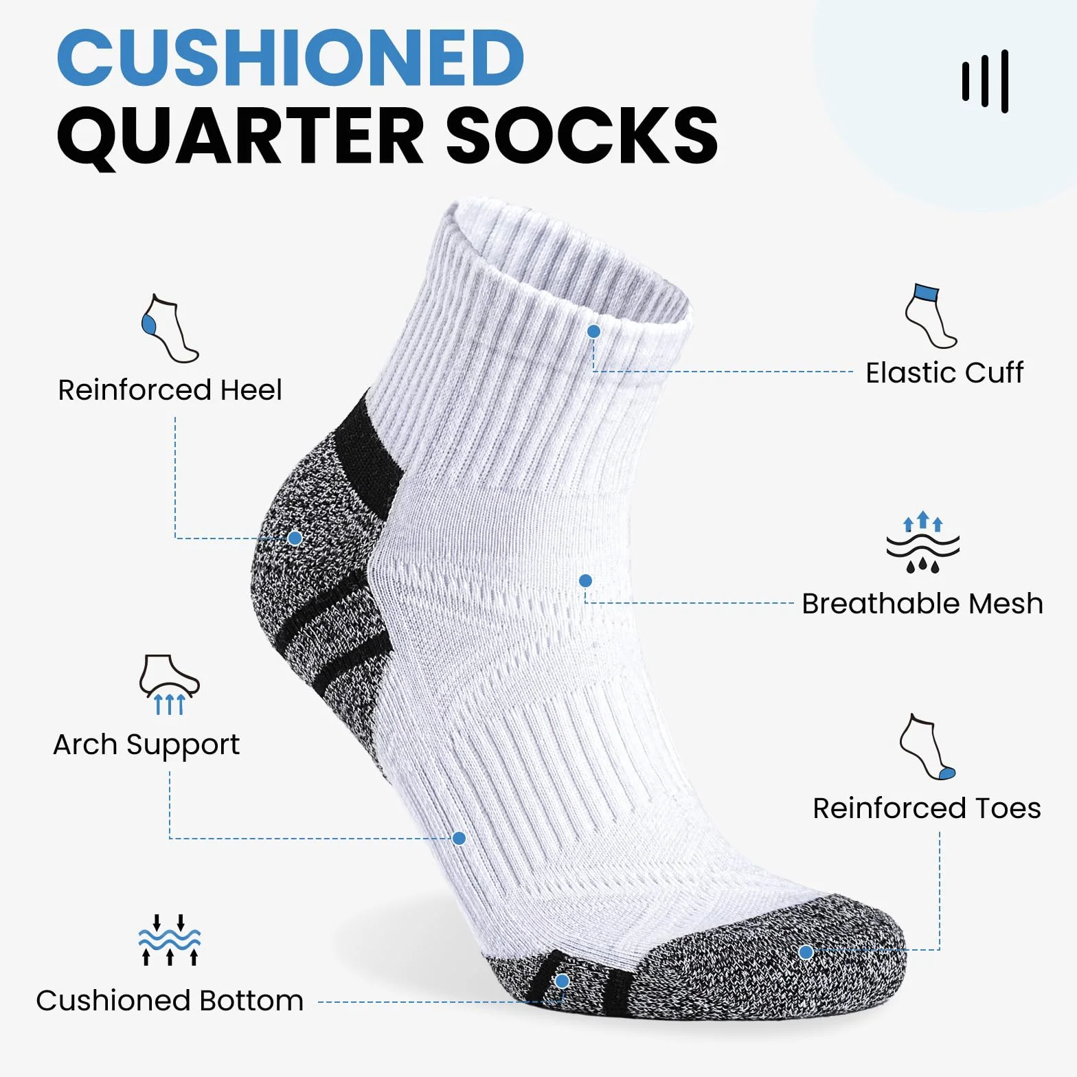 Calcetines Cortos Hombre 6 Pares, Calcetines Tobilleros Deporte Algodón Acolchado Anti-Ampollas Soporte Arco Running Tenis