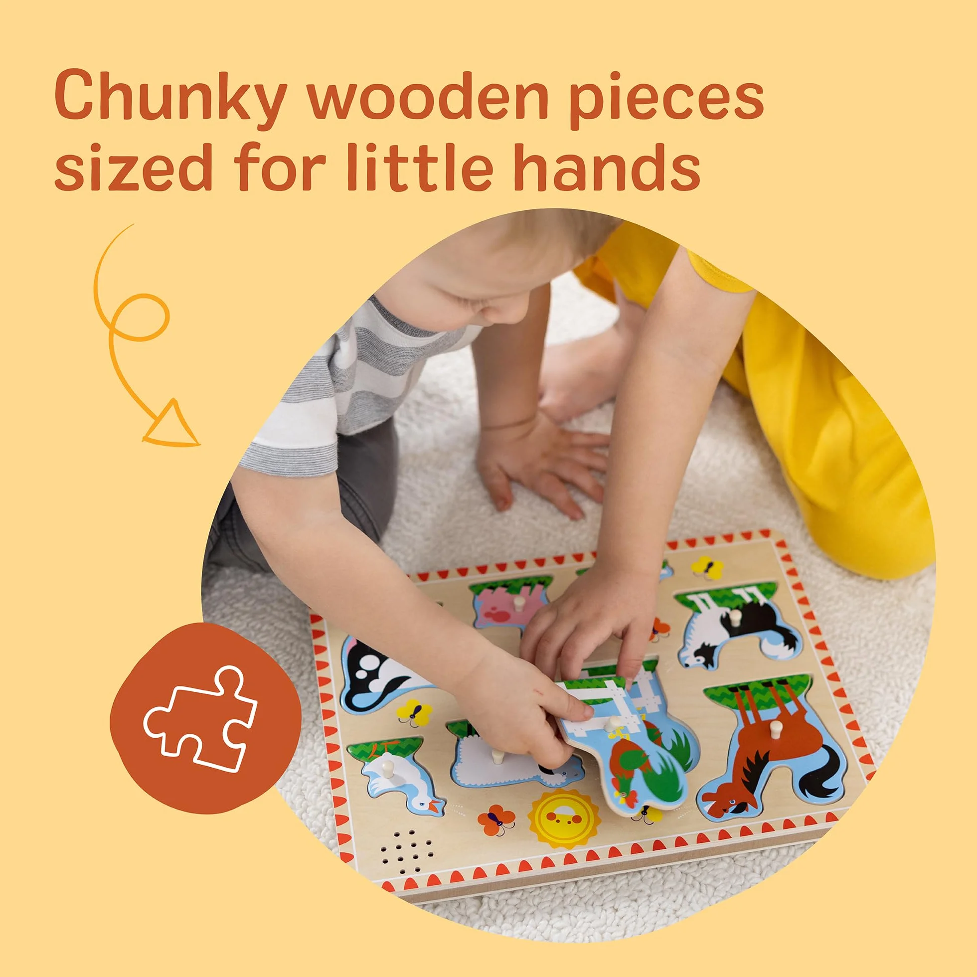 MELISSA & DOUG Puzzle 2 Años Animales de la Granja con Sonidos, Rompecabezas de Madera Niños 2 Años+