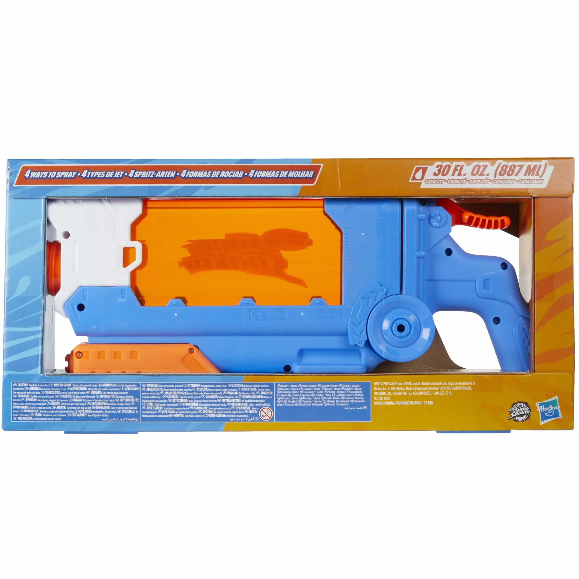 Hasbro Nerf Super Soaker Flip Fill, Lanzador de Agua para Niños y Niñas a Partir de 6 Años, 4 Estilos de Rociado, Llenado Rápido, Tanque de 0,8 L, Juegos de Exterior