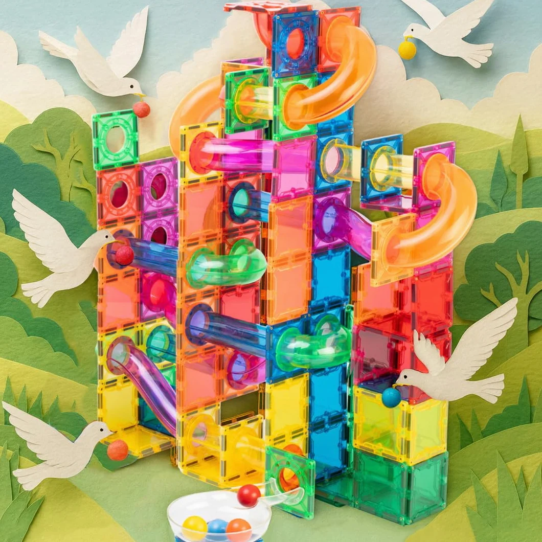 Bloques de construcción magnéticos, juego de 98 piezas de pista de bolas para niños y niñas, juguetes educativos creativos STEM bloques de construcción para niños a partir de 5 años