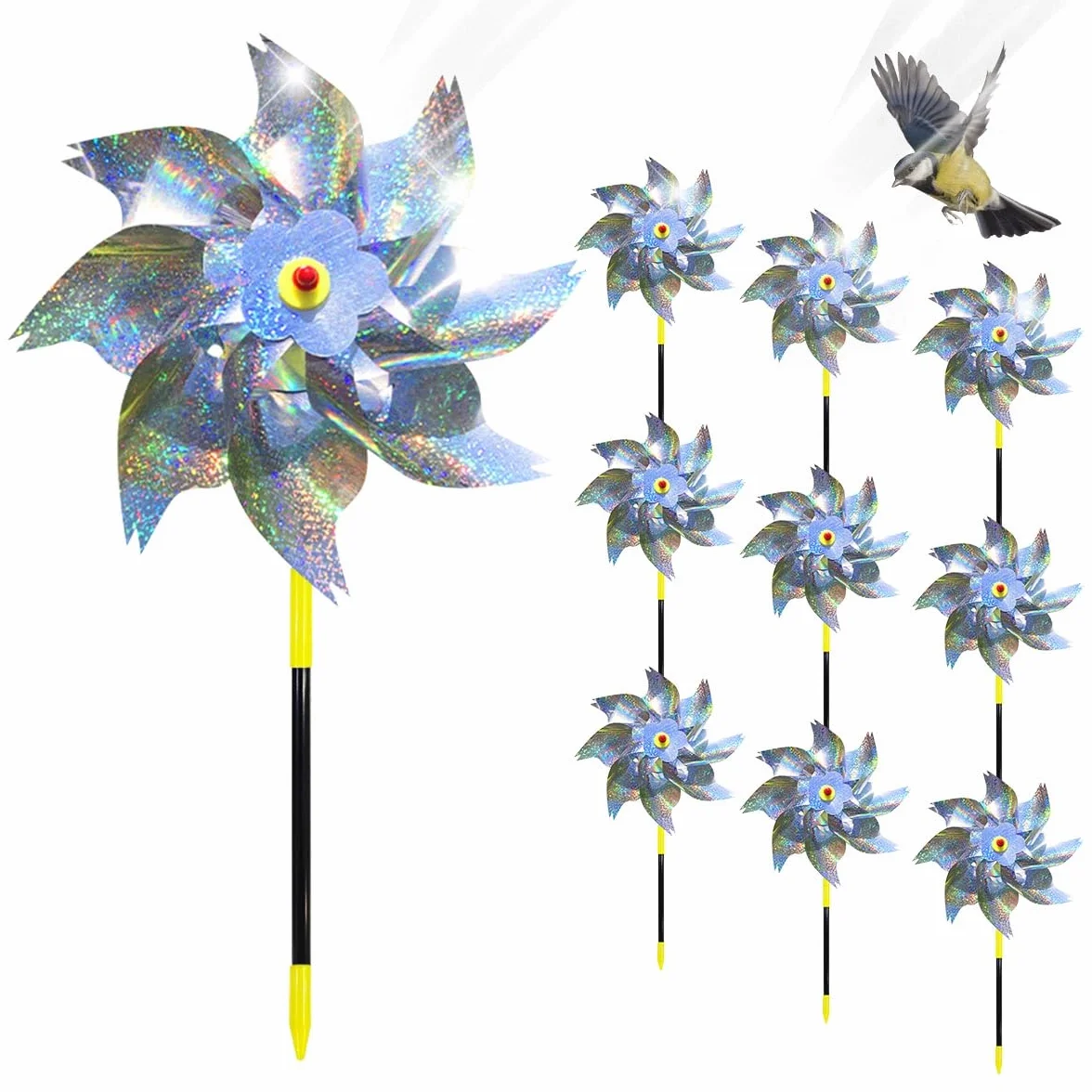 Molino de Viento Reflectante, 10 Piezas Molinillos de Viento para Pajaros, Repelentes de Molino de Viento, Repelente de Aves, Molinillo de Viento Jardin para Proteger Jardines Huertos Patios (A)
