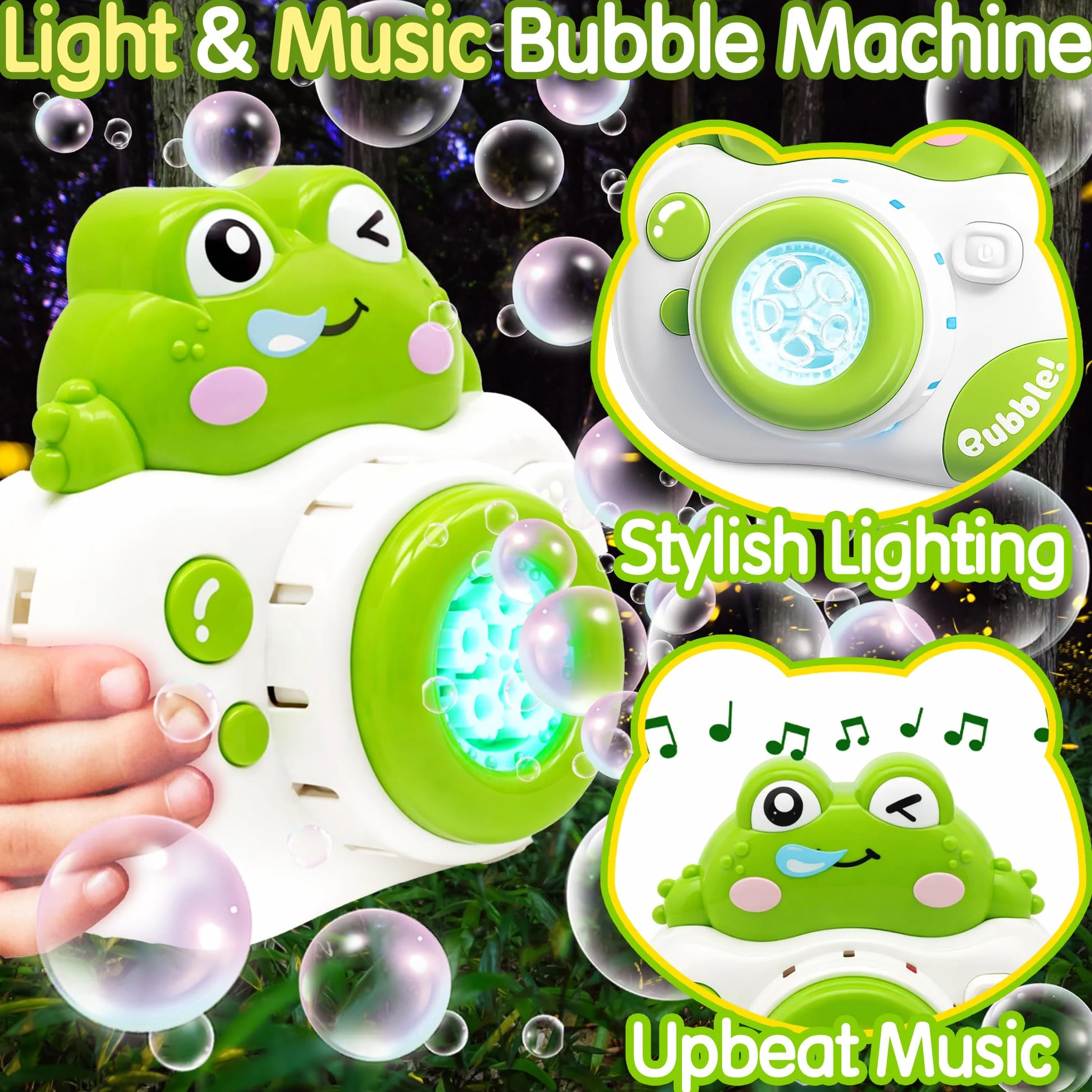 Máquina de Burbujas Rana Cámara, Máquina Automática de Burbuja con Sonido y Luz, Maquina Pompas Jabon con Concentrado de Burbujas, Juguete para 3-8 Años Niños Fiesta Cumpleaños al Aire Libre Regalo