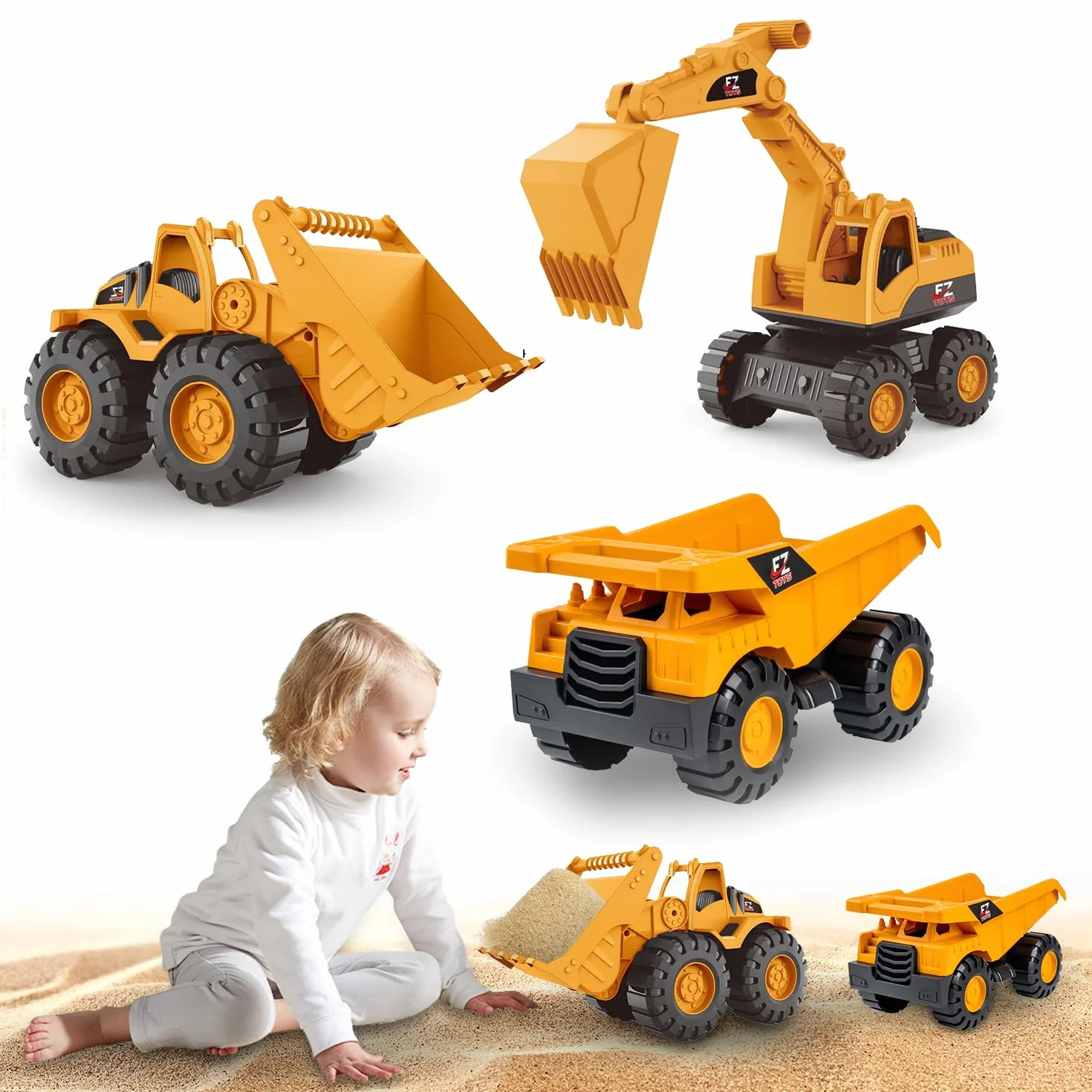 3 PCS Excavadora Juguete, Juego De Excavadora De Juguete De Arena, Coches Juguete De Arena, Con Volquete Camión Excavadora Cargador Frontal, Camiones De Construcción Para Niños e 3 A 12 Años