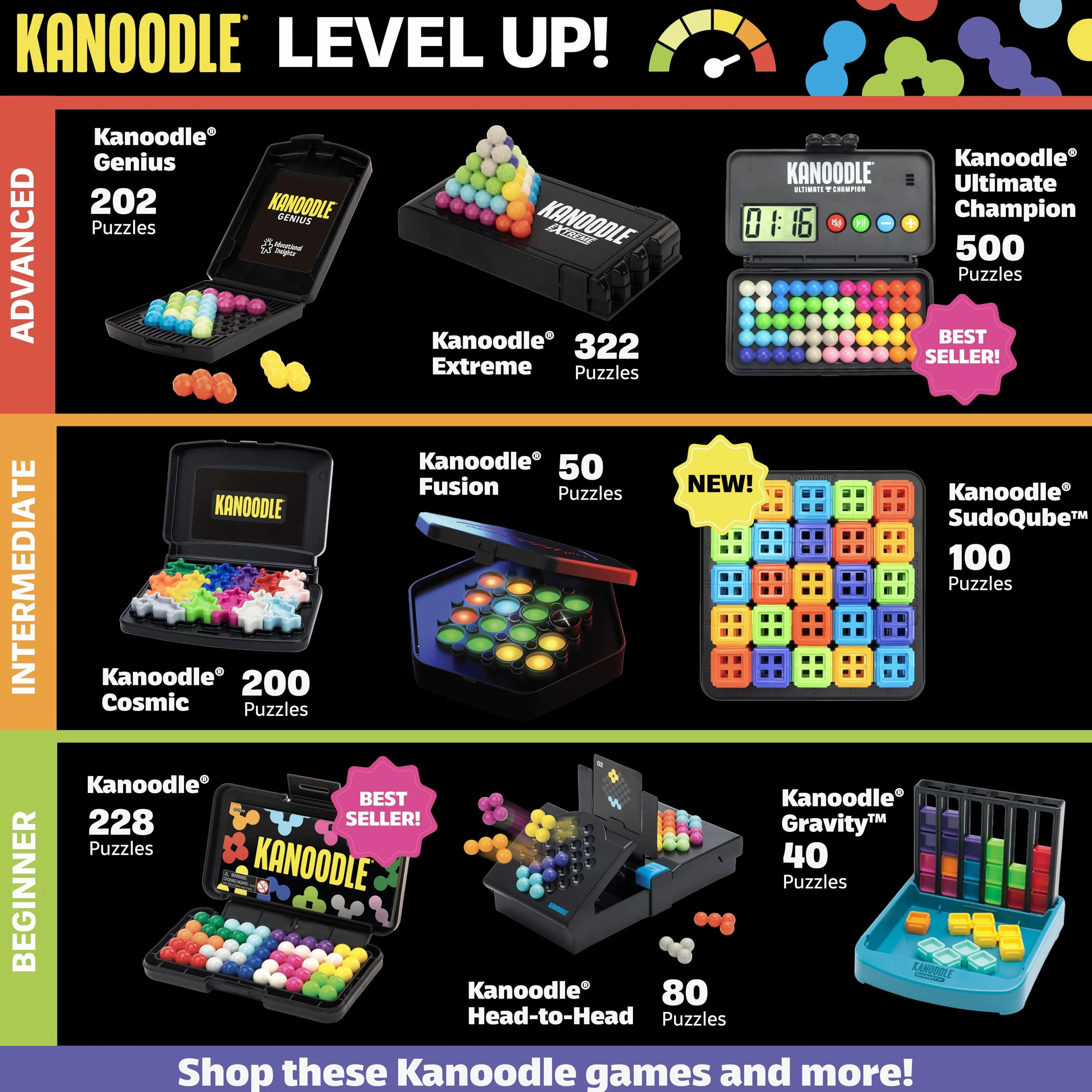 Learning Resources Kanoodle rompecabezas 3D y 2D juego lógico portátil 227 desafíos 228 piezas