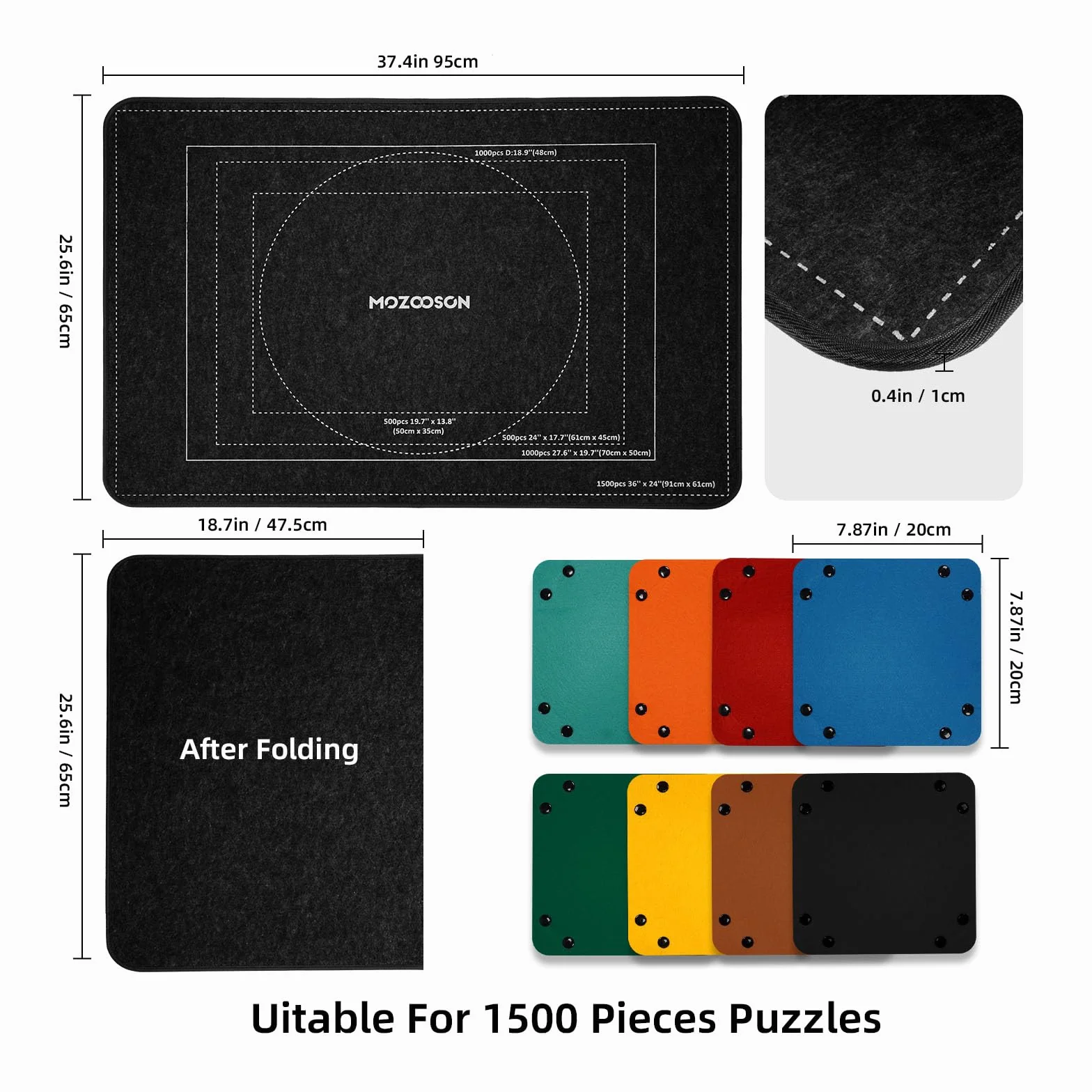 MOZOOSON Tablero de Rompecabezas Plegable, Puzzle Board 1500 Piezas, Accesorios para Mover y Guardar, Tapete Puzzle Portátil 8 Bandejas de Clasificación + 1 Cover
