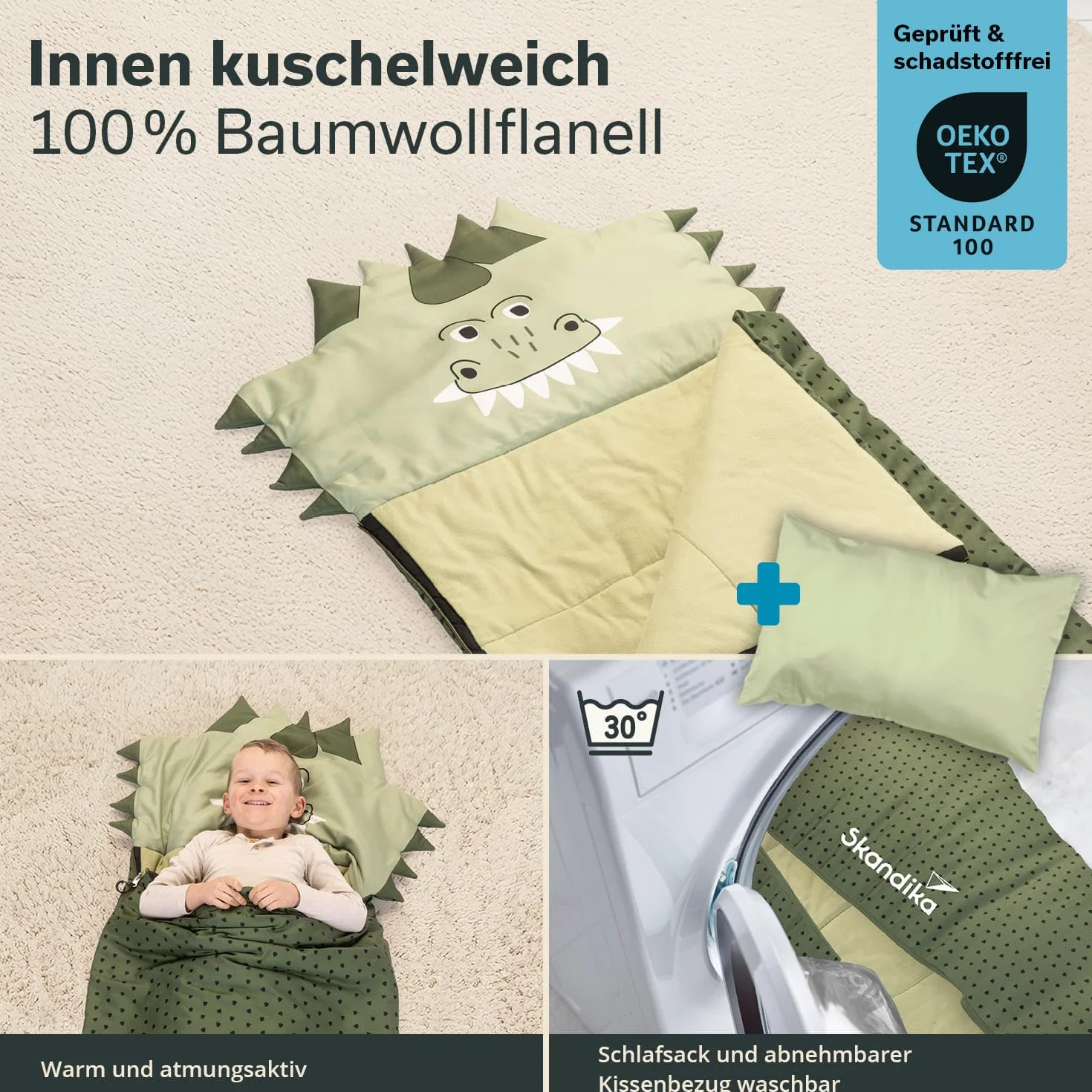 Skandika Saco de Dormir Infantil Soti | hasta 150 cm, de algodón, Lavable a máquina, Saco de Dormir para niños