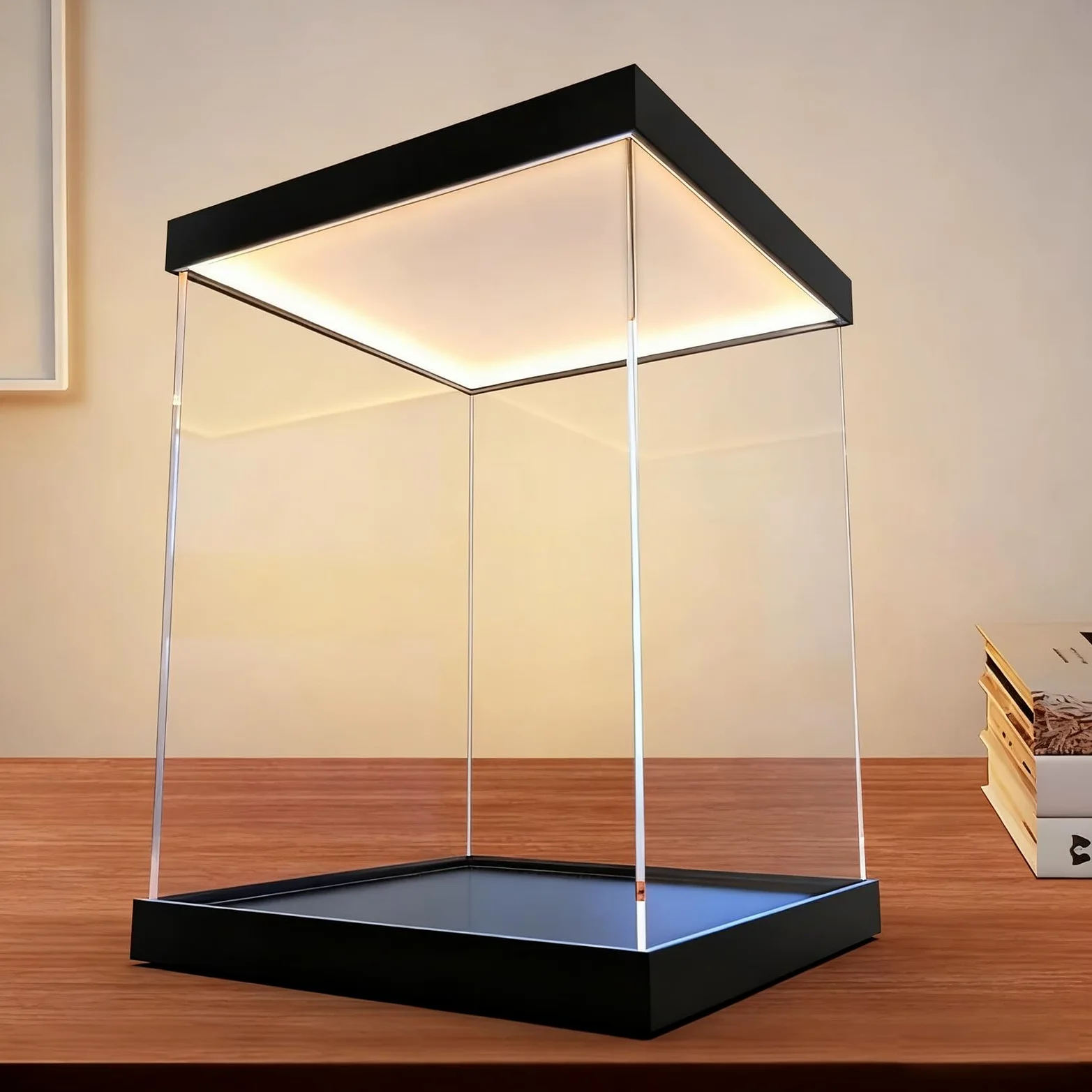 Vitrina metacrilato Exhibición de Caja de Acrílico para Figuras con Luz LED, Caja de Exhibición de Acrílico Transparente para Trofeos, Vitrina Almacenamiento Cubos(45x45x50cm/18x18x20in)