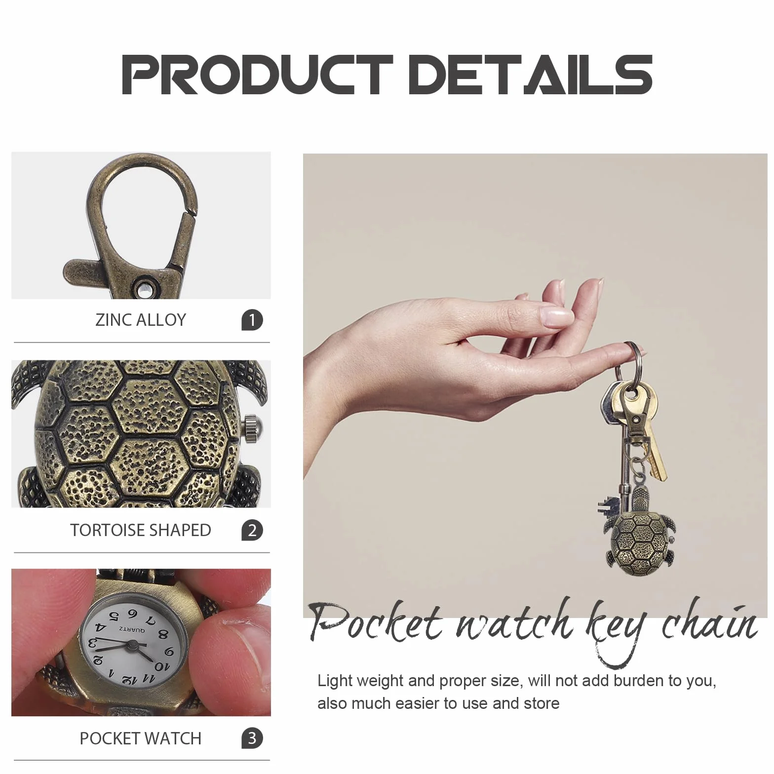 Reloj De Bolsillo De Cuarzo Llavero Retro Para Adultos Tortuga