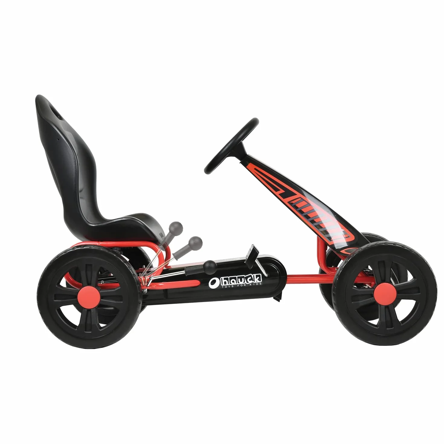 hauck Go Kart Cyclone - Kart Pedales para Niños de 4 a 10 Años - Coche Pedales con Ruedas de 12 Pulgadas - Go-Kart con Freno de Mano y Asiento Ajustable - Chasis de Acero - Negro/Rojo