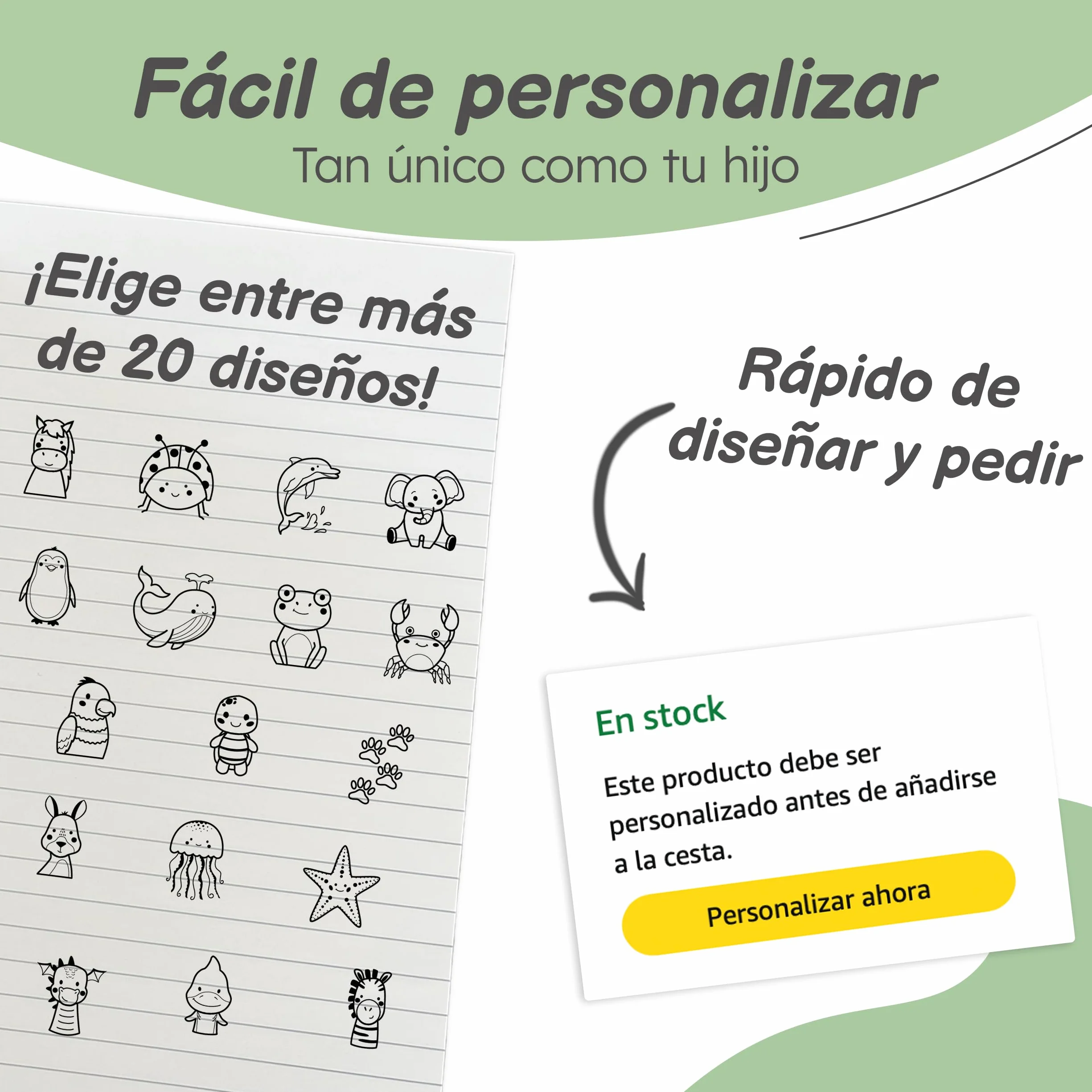 Sello Ropa Niños Personalizado - Para Tejidos, Objetos y Papel - Marcador Ropa Niños resistente al Lavado, Ideal para la Guardería y el Colegio