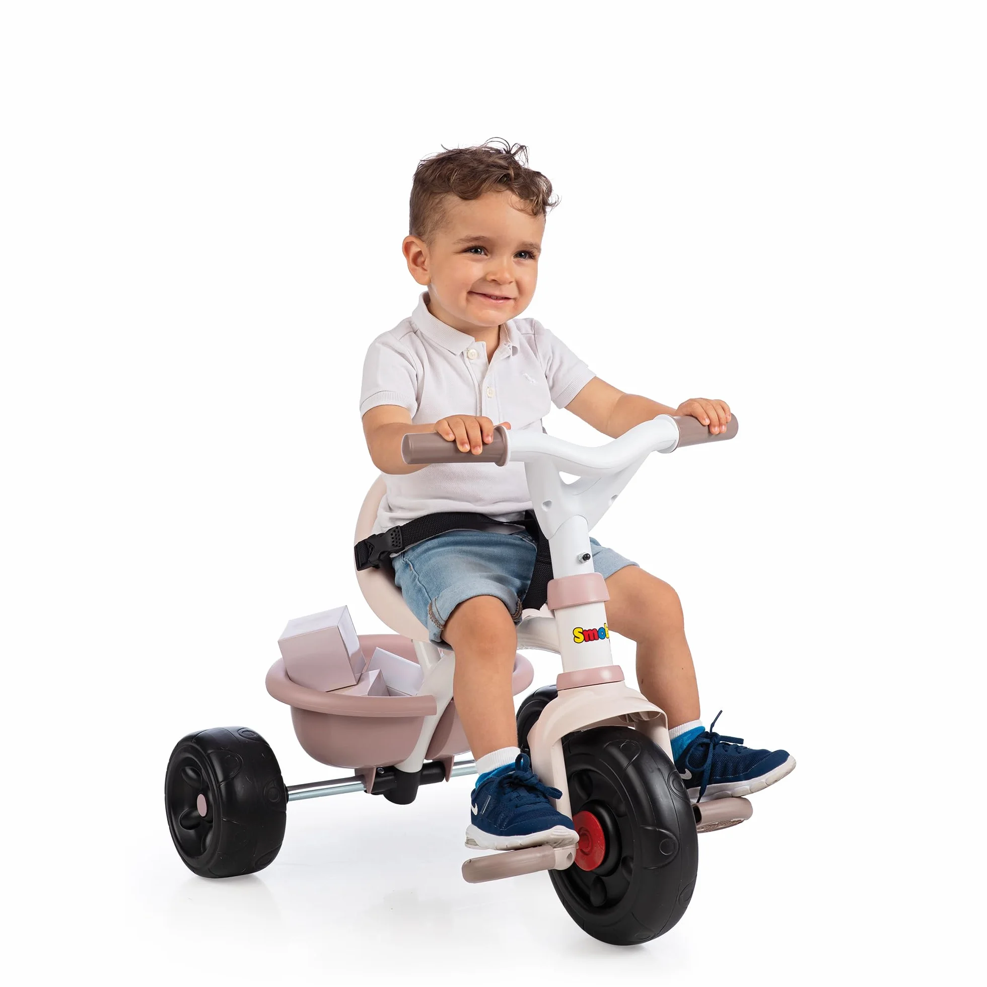 Smoby - Triciclo Evolutivo Be Fun Rosa, Sillín Regulable, Bloqueo de Dirección, Cinturón de Seguridad, Volquete Trasero, Barra Parental Regulable (7600740335)