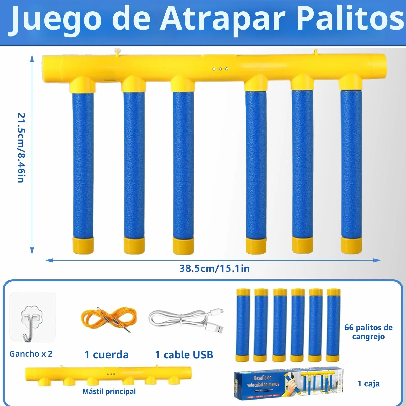 Juego de Atrapar Palos 3 Velocidades Entrenamiento Reacción Coordinación Mano-Ojo Niños Adultos