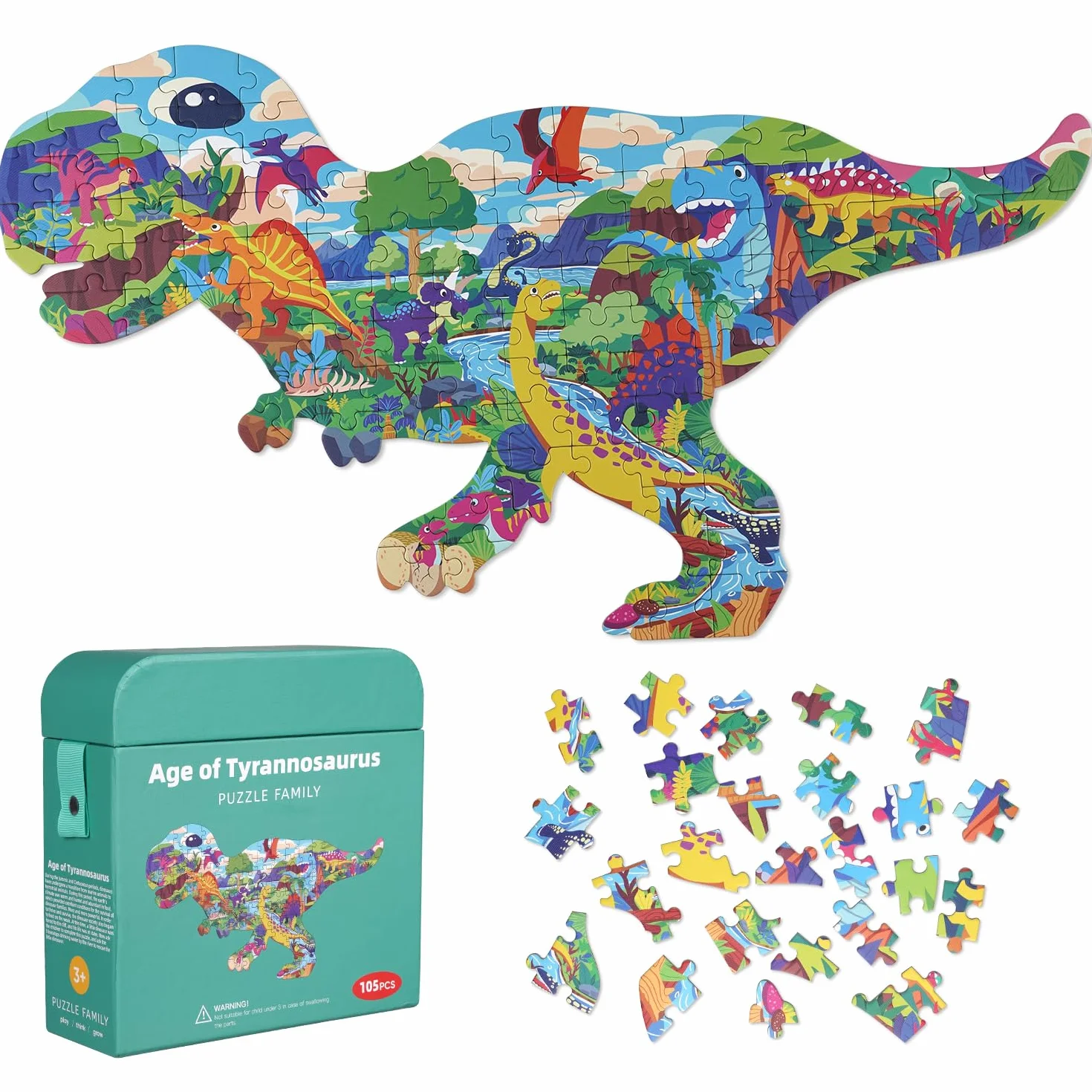 Rompecabezas Tyrannosaurus Rex para Niños, Rompecabezas de 105 Piezas con Piezas Grandes para Niños de 4, 5, 6, 7, 8, 9, 10 Años.