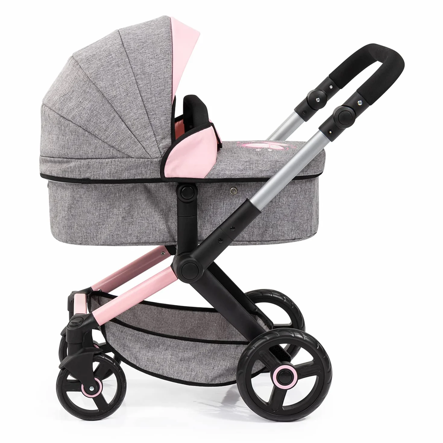 Bayer Design 17033AA Cochecito de muñeca Combi Xeo, Carro para muñecos, Bolsa, Convertible, Regulable en Altura