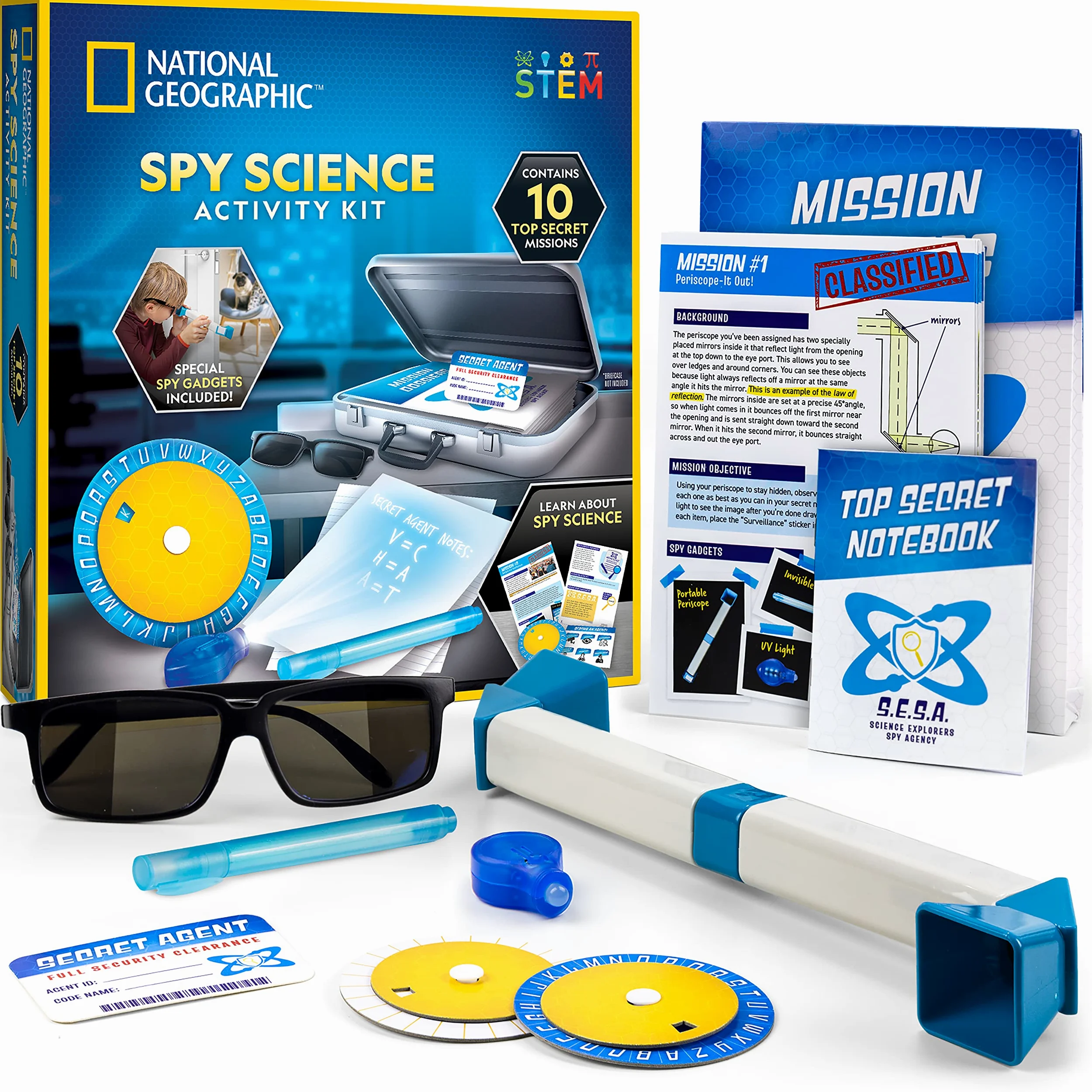 National Geographic Kit de Ciencia espía – Juego de Actividades espía para niños, Completa 10 misiones secretas de Espionaje con Dispositivos de Espionaje para niños y Equipo de Espionaje, Kit de