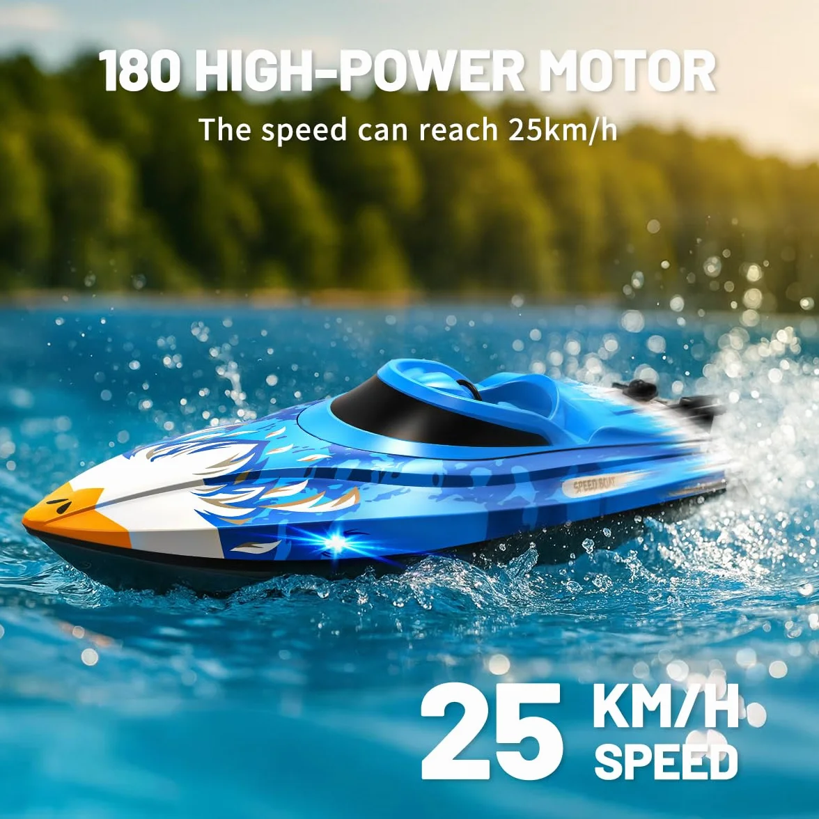 Barco teledirigido RC 25 km/h, impermeable con mando 2.4GHz, refrigeración por agua, luz LED, función Flip automática, alarma de batería y distancia, 2 baterías, para niños y adultos, piscina y lago
