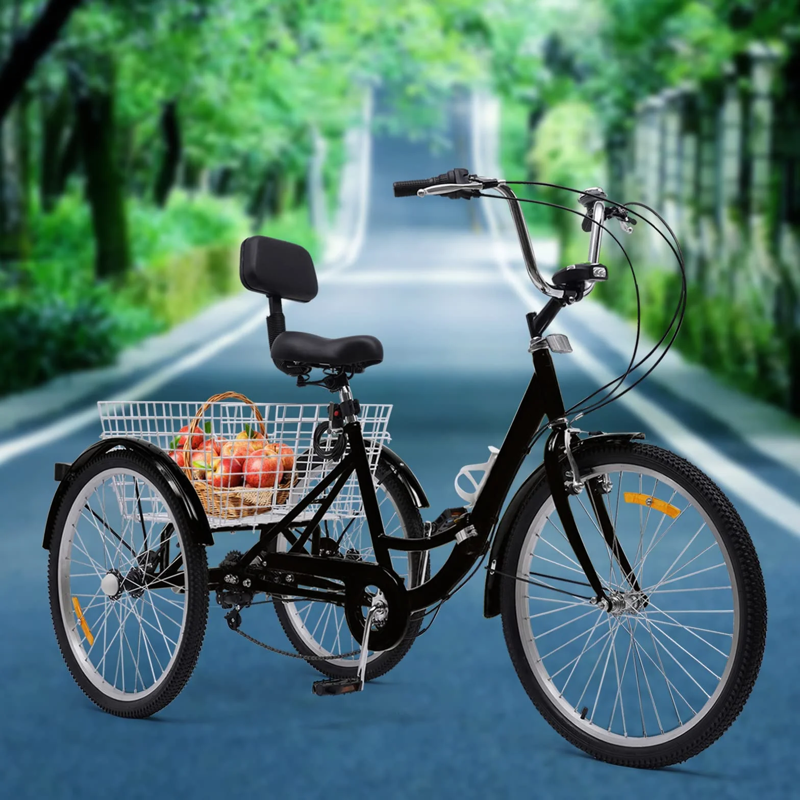 Triciclo plegable para adultos, 24 pulgadas, bicicleta de 3 ruedas, 7 velocidades, con cesta de la compra, triciclo para adultos, personas mayores, mujeres
