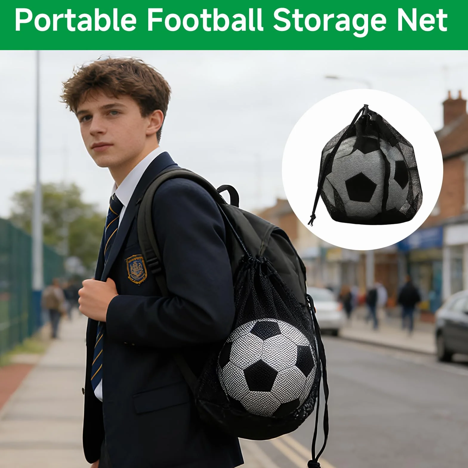 Bolsa de Baloncesto con Cordón, Mochila Portátil para Pelotas, Red para Baloncesto Voleibol Fútbol Americano