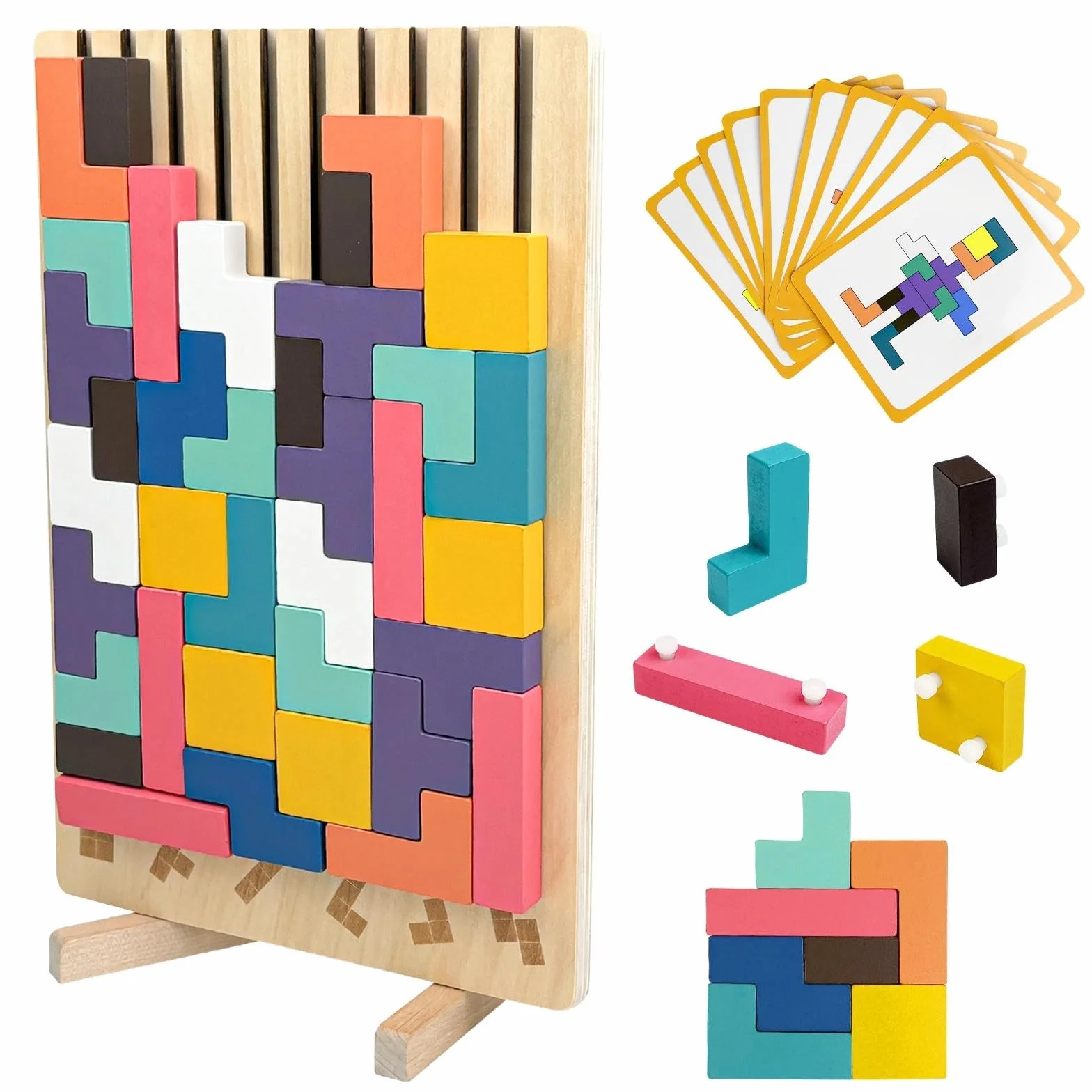 Rompecabezas Niños con 10 Tarjetas, Rompecabezas Madera, Juguete Educativo en 3D, 3D Juguete Educativo Montessori para Niños, Juegos Montessori, Tetris Juegos Montessori para Partir de 3 Años