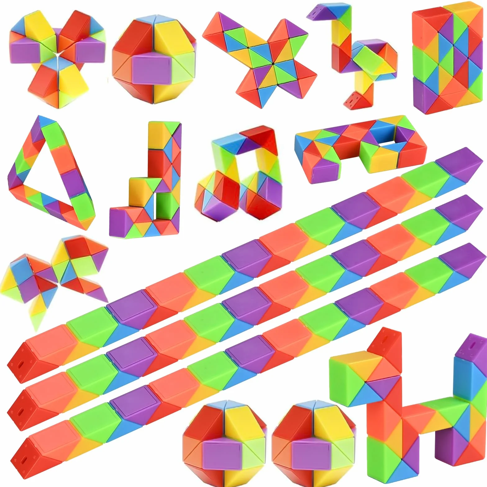 GOLDGE 15 paquetes de mini serpiente mágica de colores, 24 bloques Twistable arco iris cubo rompecabezas, gadgets cumpleaños para niños, creativos regalos de fin de fiesta de cumpleaños.