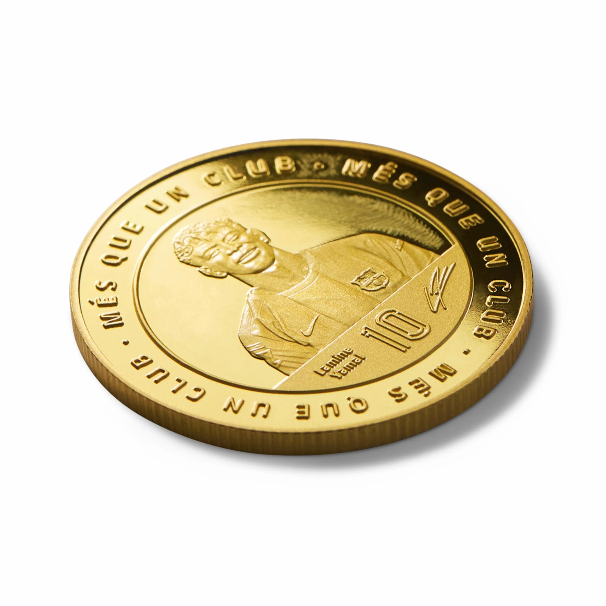 FC Barcelona - Moneda edición Especial con Escudo y Retrato en Relieve de Lamine Yamal, acompañado del número 10 y su Firma grabada - Coleccionable - Dorada - Producto Oficial