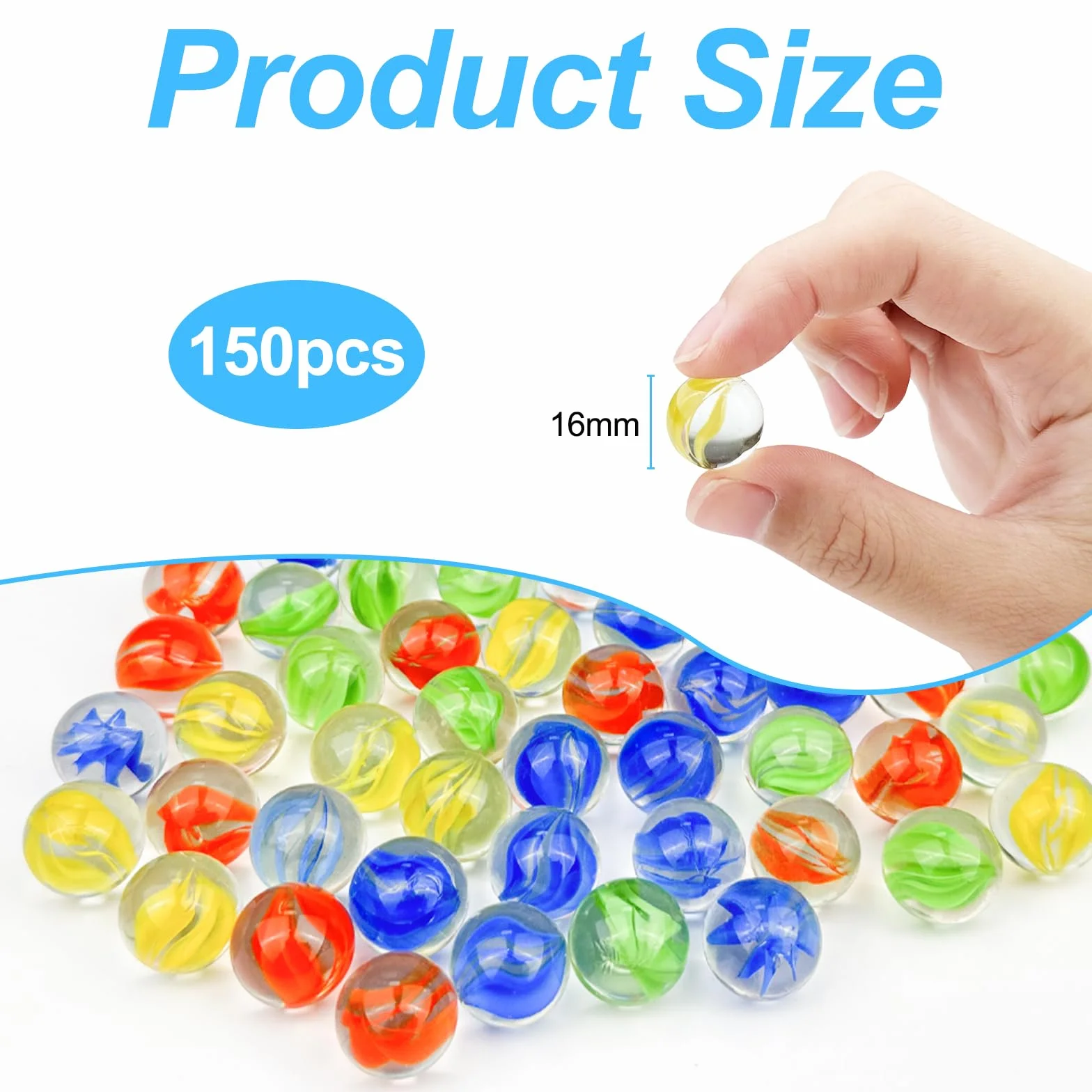 Set de 150 Canicas de Cristal, Grandes para Juguete, Juego, Pescado y Decoración de Plantas - Diámetro 16 mm