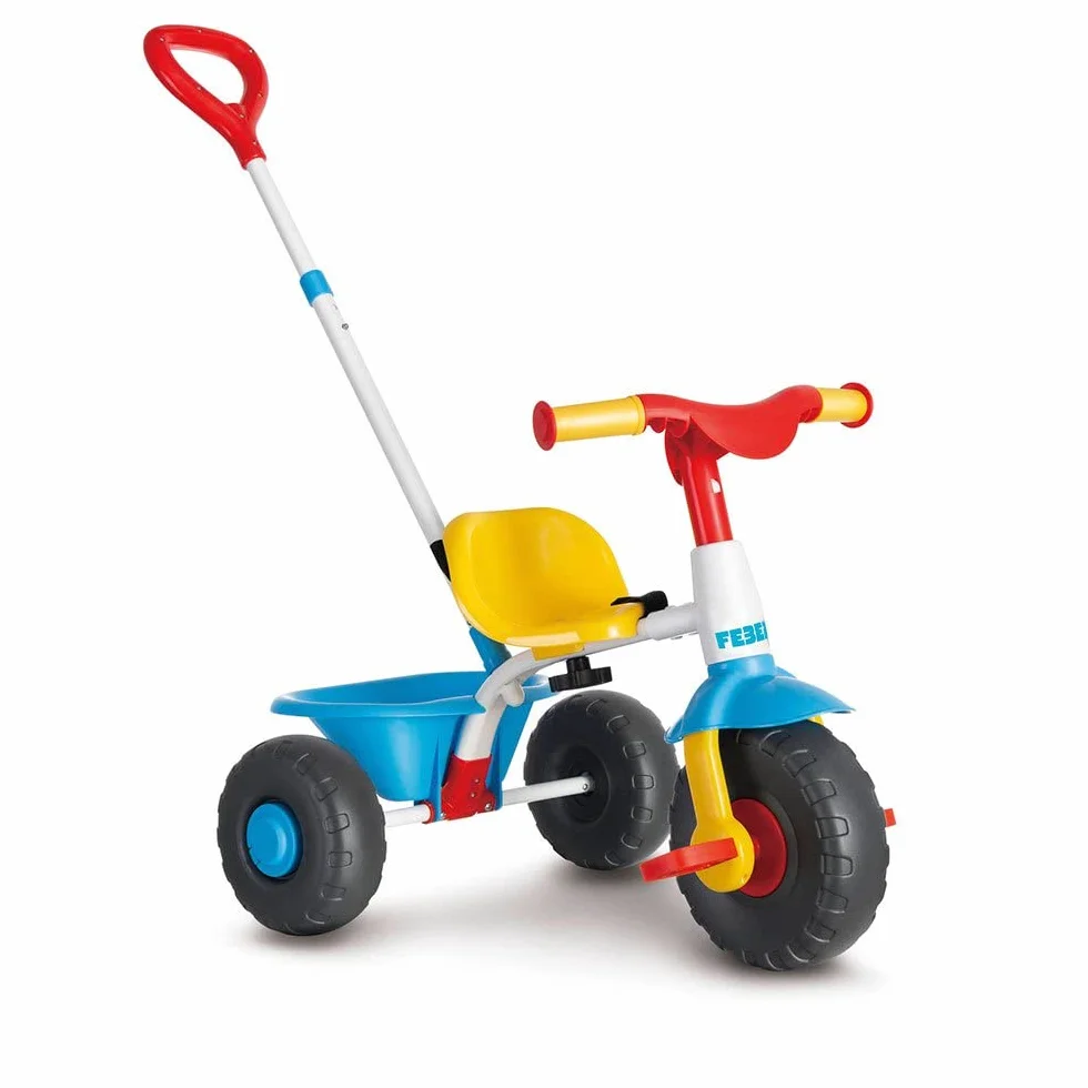 FEBER - Baby Trike, Triciclo para Niños con Estructura Metálica y Cinturón de Seguridad, 2 Posiciones, Silla de Empuje y Triciclo con Pedales, De 1 a 3 Años, Color Azul, Famosa (800012810)