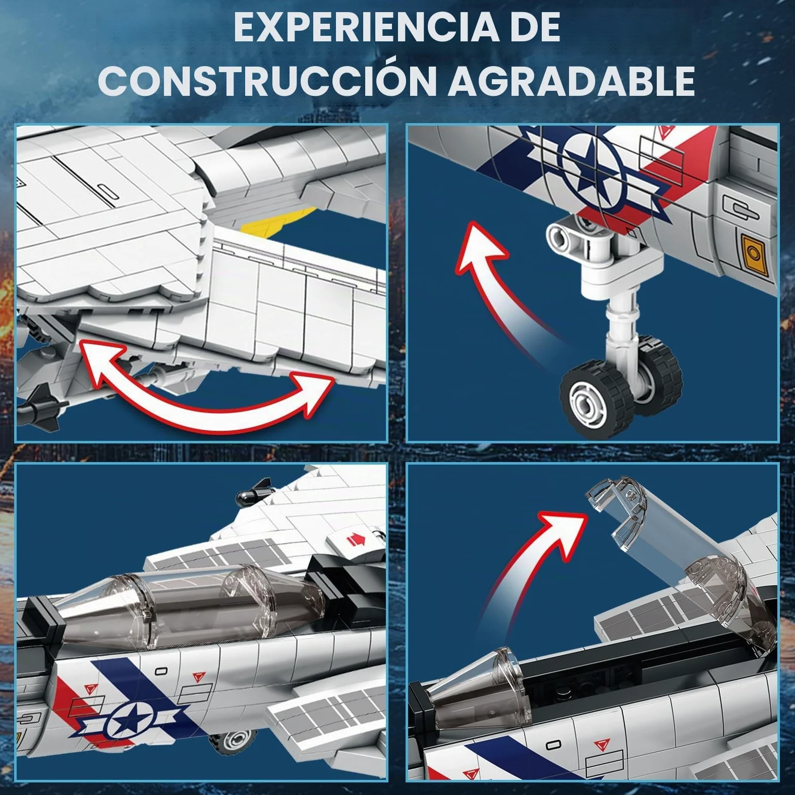 Reobrix F-14 Tomcat Fighter Jet - Juego de construcción de 1600 bloques de alas móviles, kit de modelo de avión militar para adultos y niños a partir de 14 años, unisex, no plegable