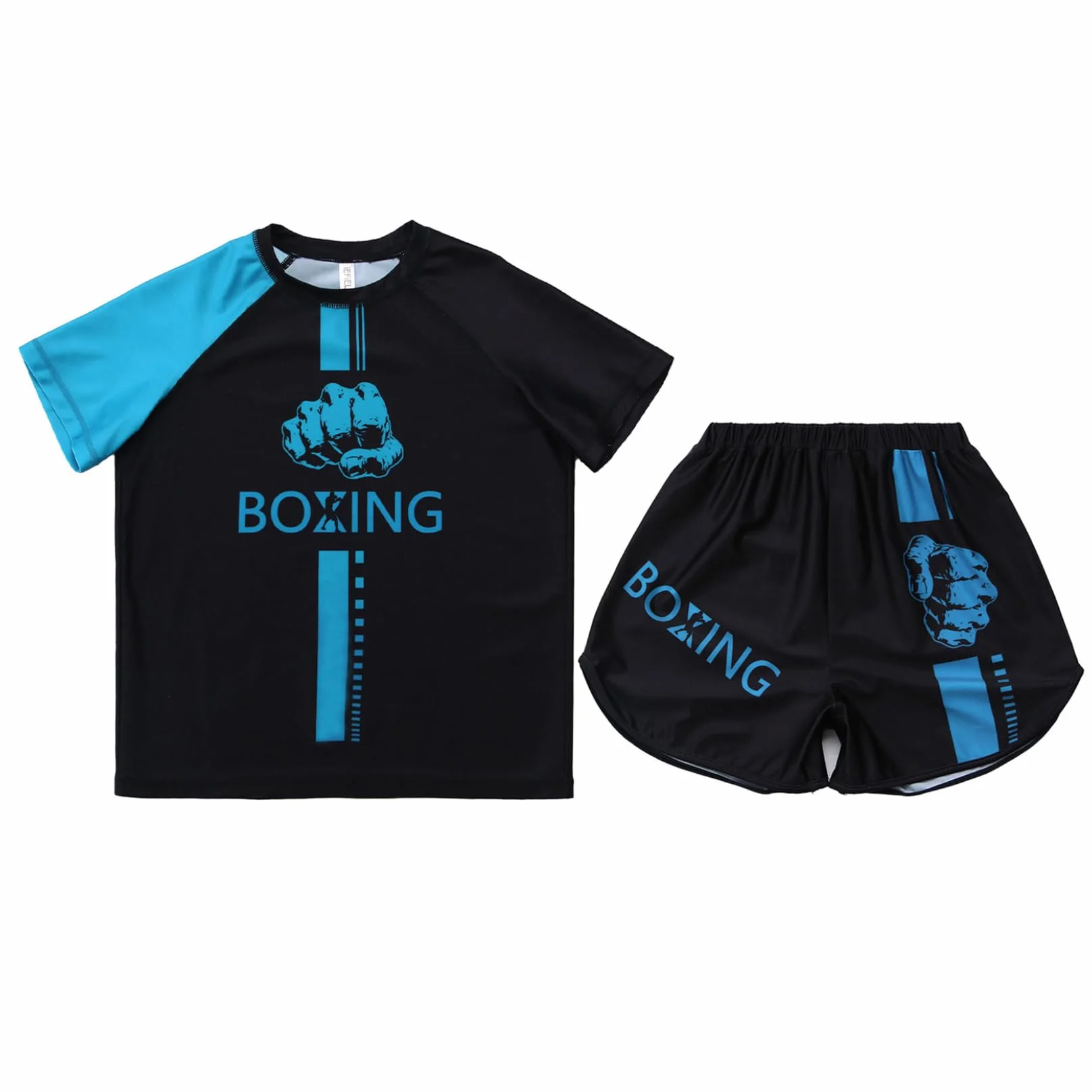 Runhomal Conjunto de niño Camiseta y pantalones cortos de boxeo tailandés Combat MMA Entrenamiento deportivo 5-16