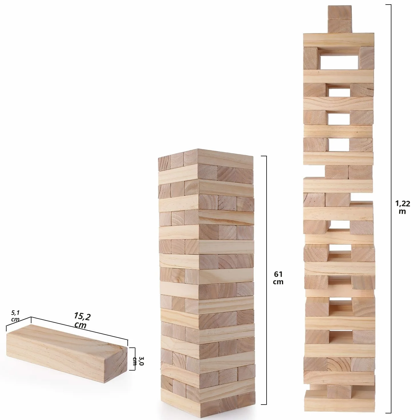 Juego Torre de Madera, Apila Desde 0.6 Metros hasta 1.5 Metros, Juego de Bloques de Madera para Fiestas
