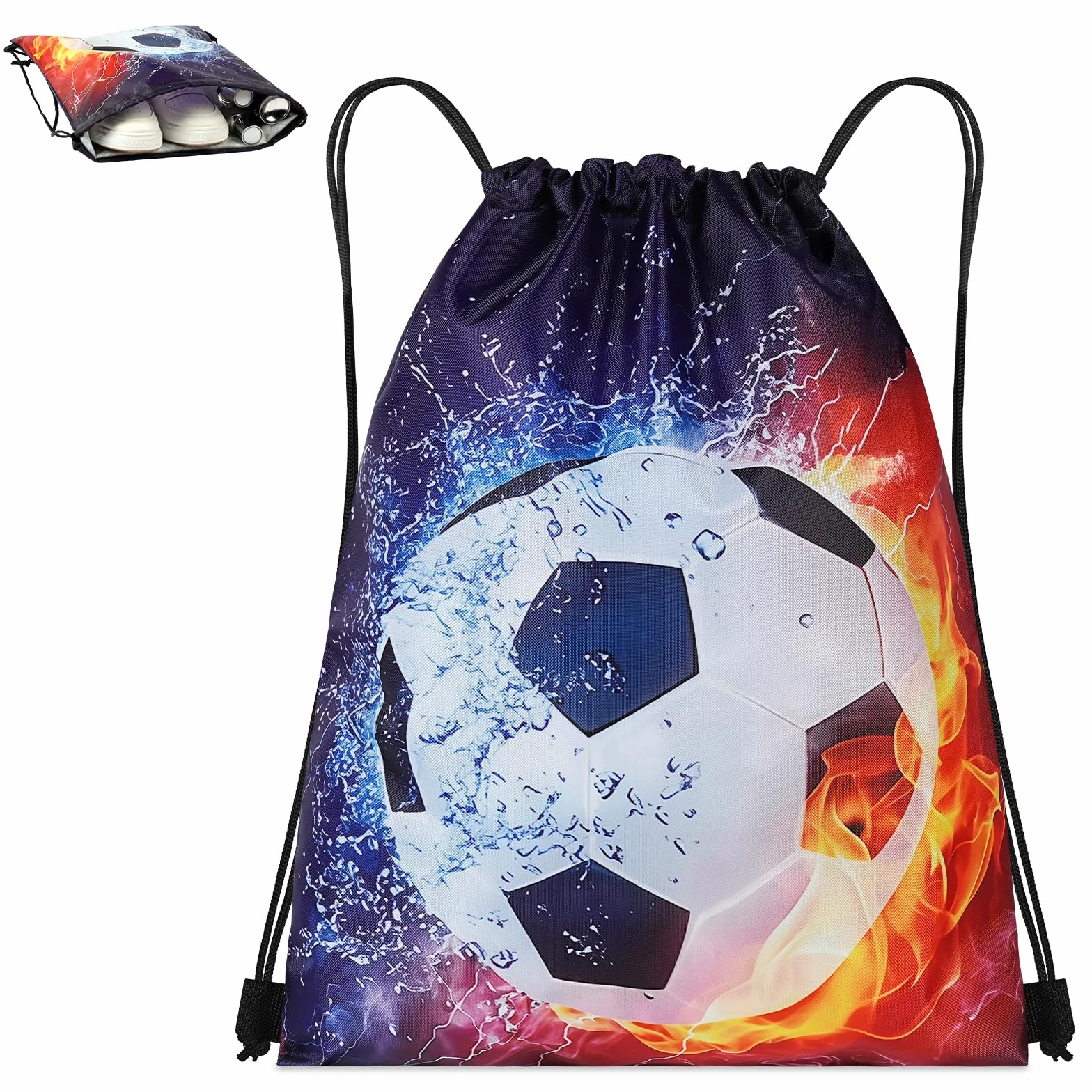 DiULi Mochila de Cuerda Deportiva con Estampado de Fútbol para Gimnasio, Playa y Viajes
