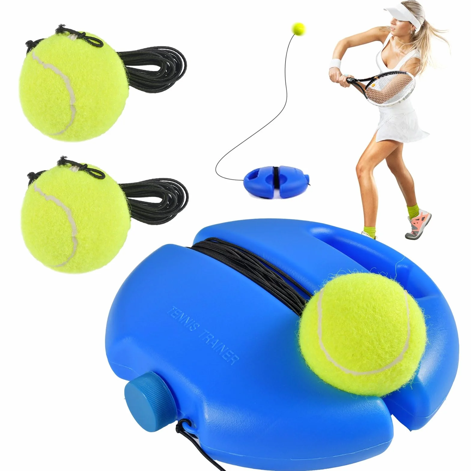 Funmo Juego de entrenador de tenis, tabla de base con 2 pelotas de rebote, banda de goma