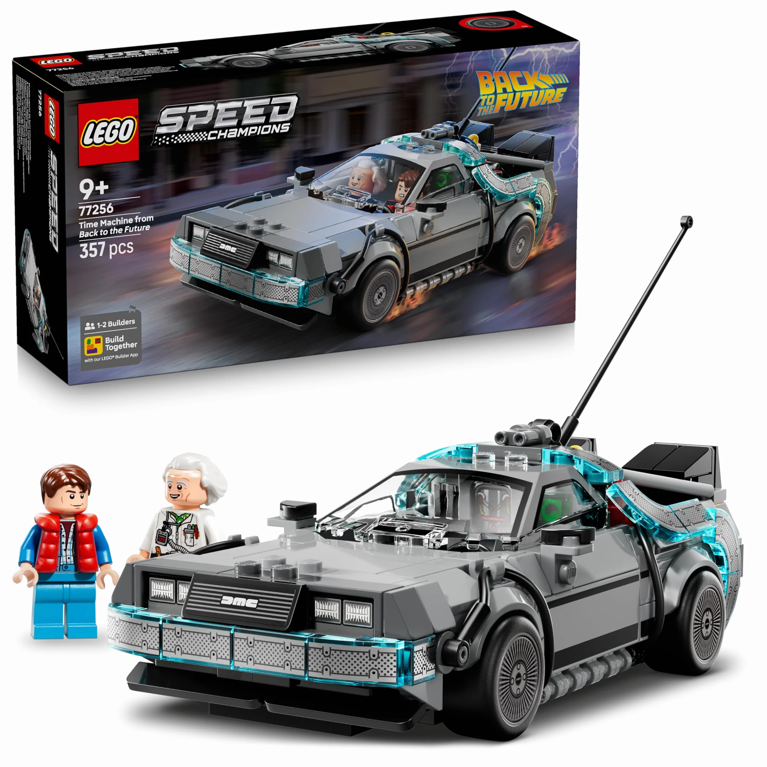 LEGO Speed Champions Máquina del Tiempo de Regreso al Futuro - Maqueta de Coche de Juguete con Minifiguras de Marty McFly y Doc Brown - Regalo para Niños y Niñas de 9+ Años y Fans de la Película 77256