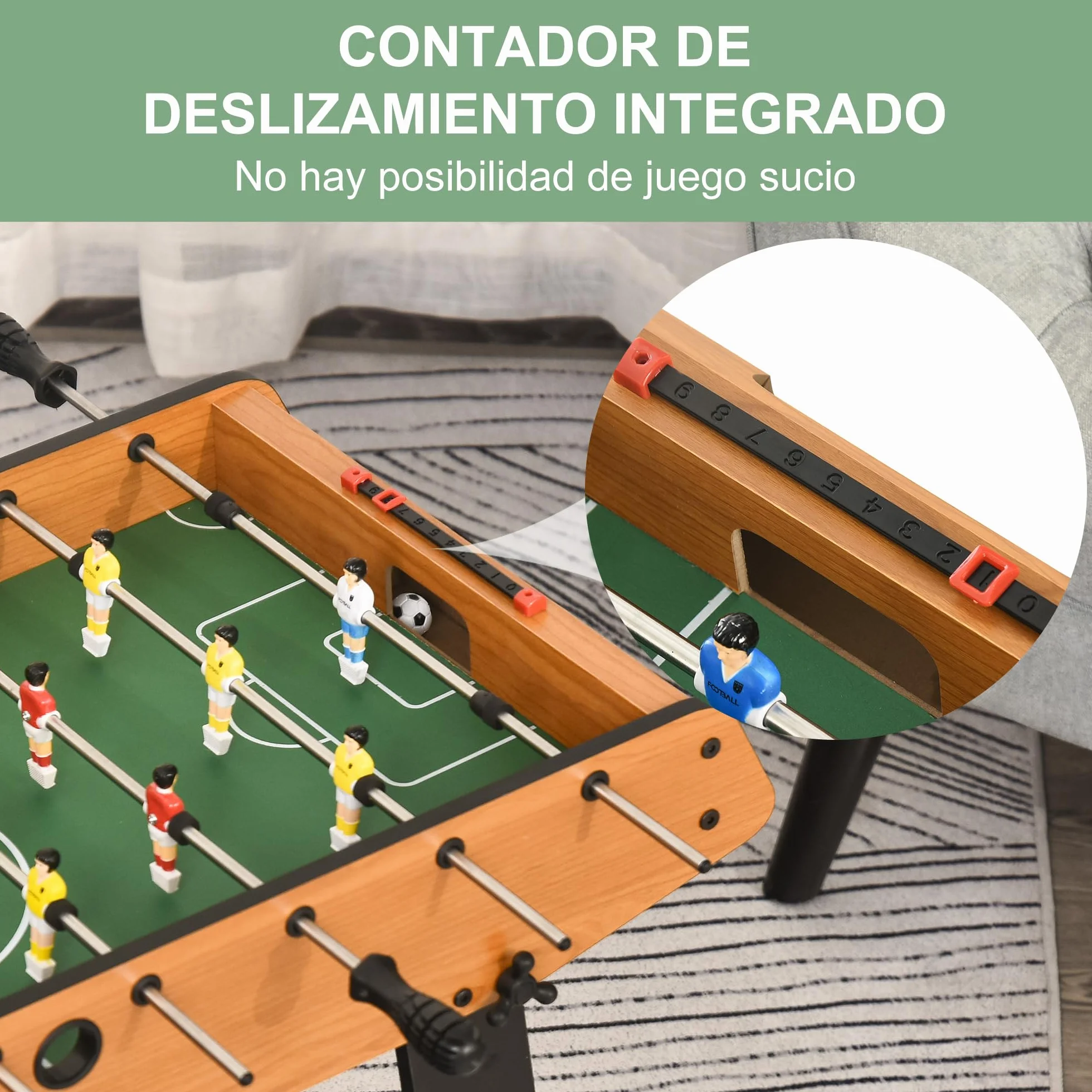HOMCOM Futbolín Plegable, Juego de Mesa de Fútbol con 22 Jugadores y 2 Contadores, Futbolín para Niños y Adultos, 98x42x62,5 cm, Negro y Natural