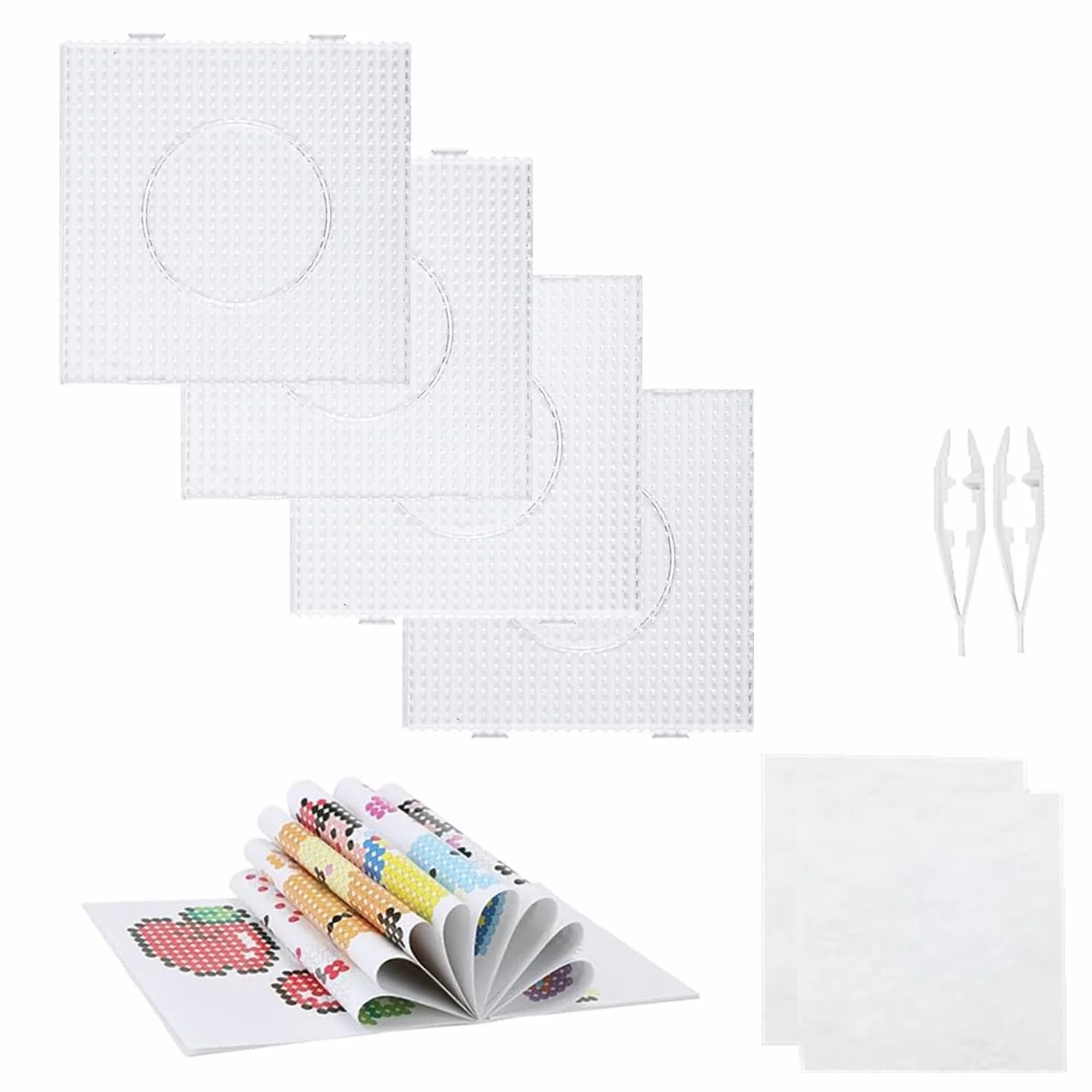vytung Beads Plantilla,Juego de 4 placas de cuentas para plancha con 2 pinzas,130 modelos,Papel de Planchado, Hama para Puzle de Forma Transparente - Artesanía para niños