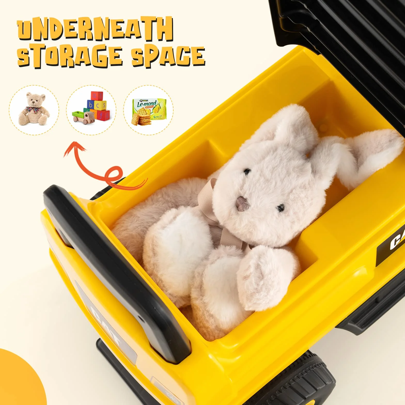 GOPLUS Portador Bulldozer para niños con bocina y Espacio de Almacenamiento Oculto, vehículo excavador con Pala y Asiento cómodo, Carga 25 kg, para niños de 1 a 3 años
