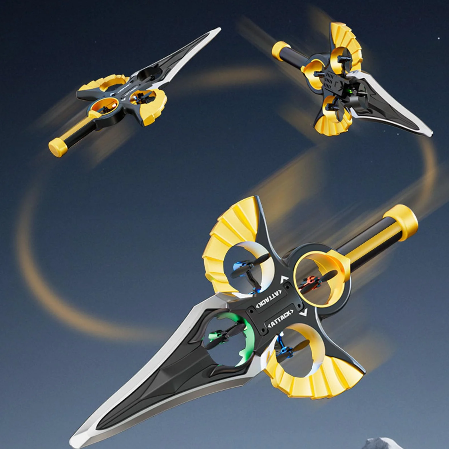 Garsent Flying Sword RC Planeador con Piloto Automático, Control Remoto de Acrobacias de Espada Voladora, Onda Manual, Avión RC Ligero, para Adolescentes y Adultos, Juguete de Avión de (Oro Negro)