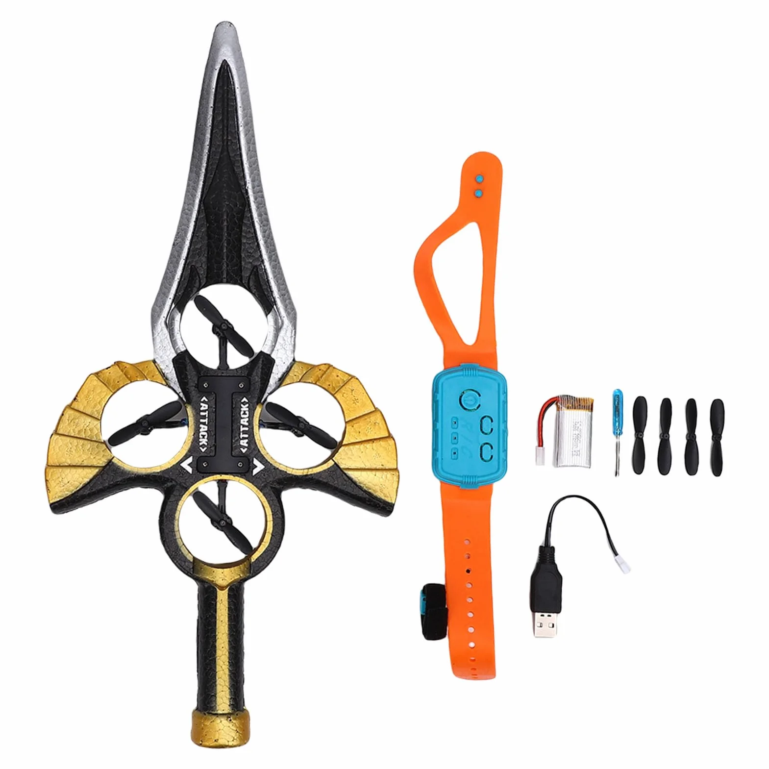 Garsent Flying Sword RC Planeador con Piloto Automático, Control Remoto de Acrobacias de Espada Voladora, Onda Manual, Avión RC Ligero, para Adolescentes y Adultos, Juguete de Avión de (Oro Negro)