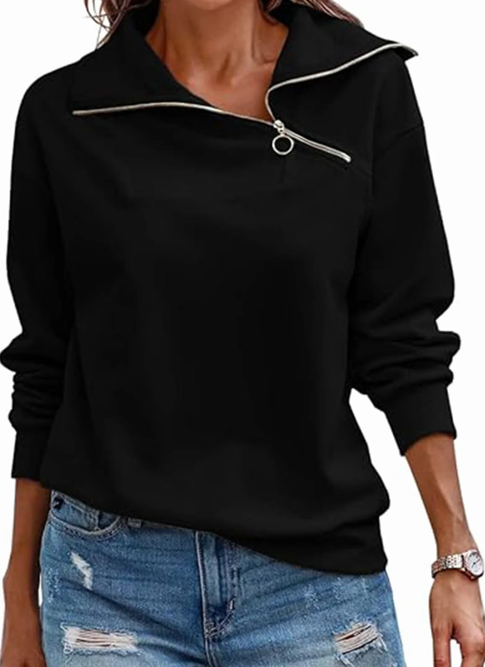 Cuptacc Sudadera Mujer Manga Larga Cuello Alto Cremallera 1/4 Pullover