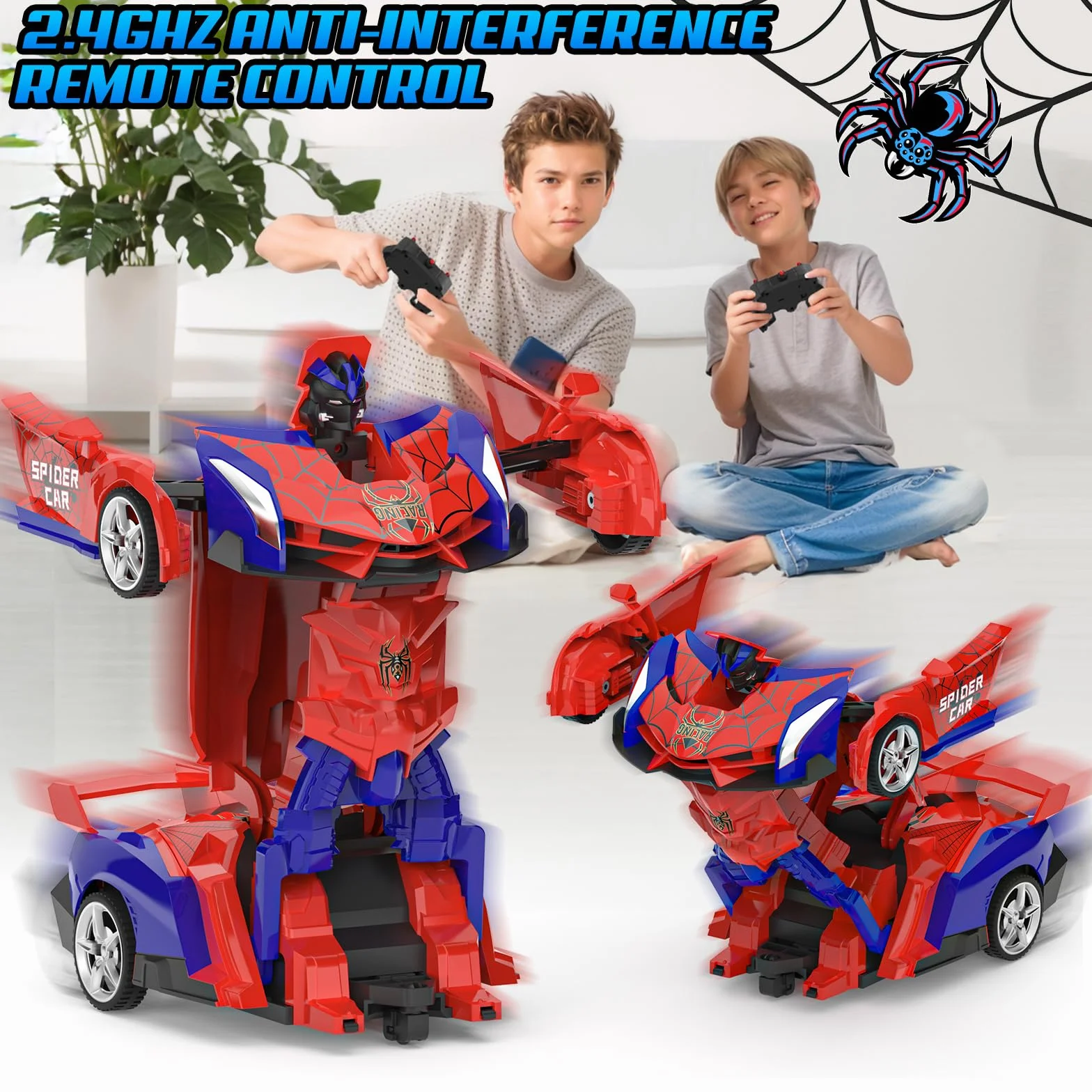 Coche Teledirigido Niños 3 4 5 6 7 8 9 Años, 2 en 1 Radiocontrol Transformar RC Cars/Robots Rotación 360° Coches Juguetes Spider, Juegos Infantiles Regalos Cumpleaños Navidad Niños Niñas 3-10 Años