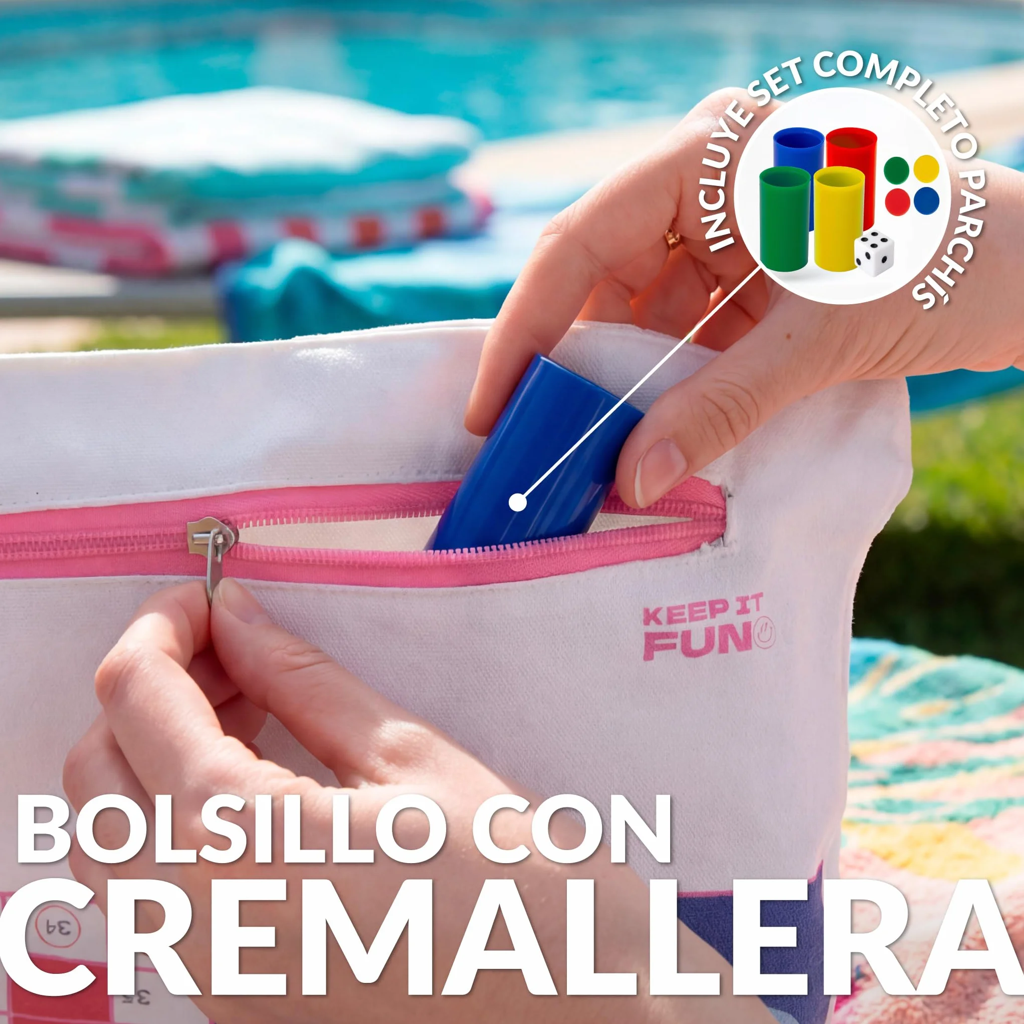 Fisura – Juego de Mesa portátil parchís. Juego de Viaje Enrollable para Playa, Viaje y escapadas. Parchís portátil Original. Fichas Incluidas. 40 cm x 9 cm
