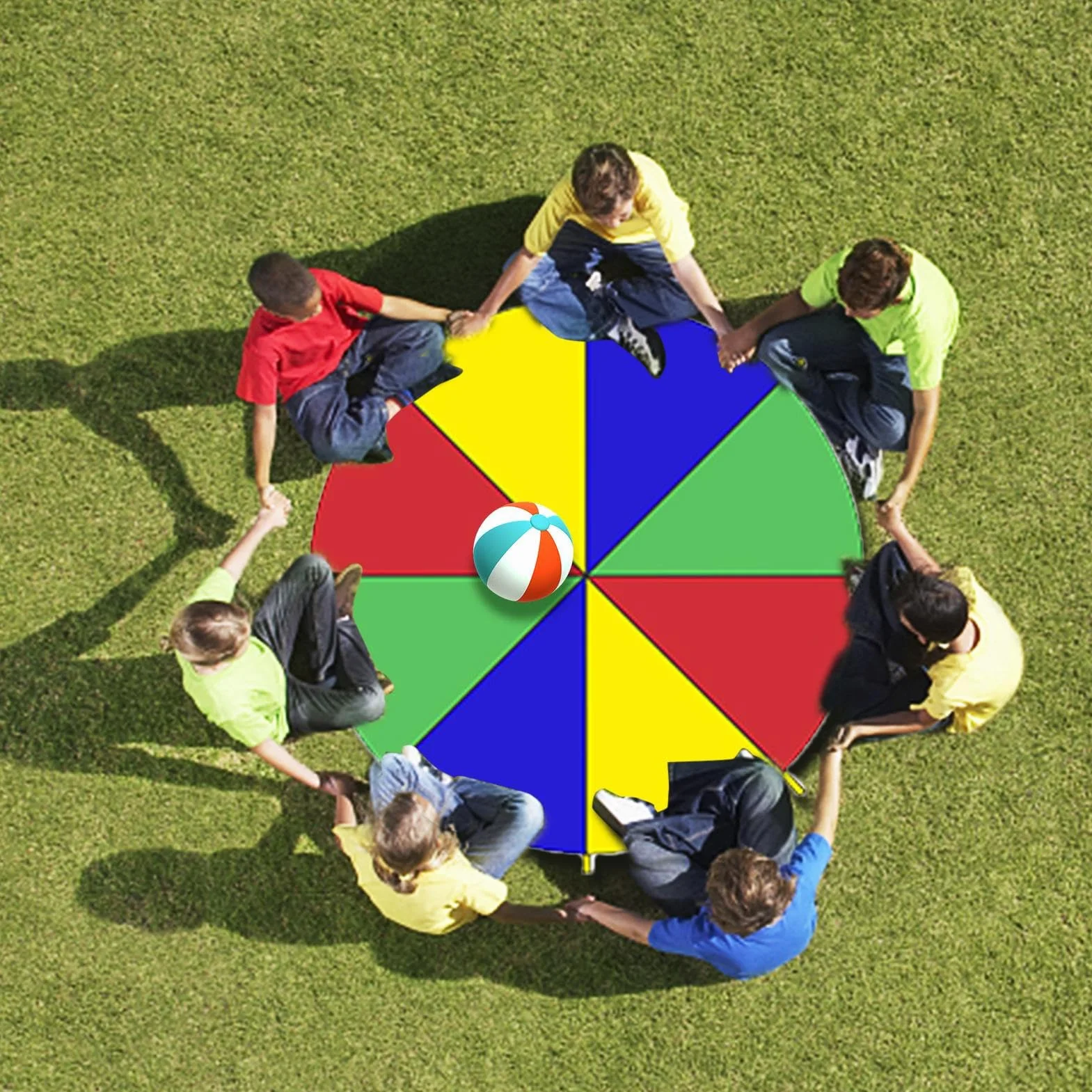 Paracaídas para niños, Rainbow Parachute,Coloridos niños en paracaídas con mangos | al aire libre, juegos de cooperación de carpa para la clase de gimnasio de la escuela primaria, patio traser
