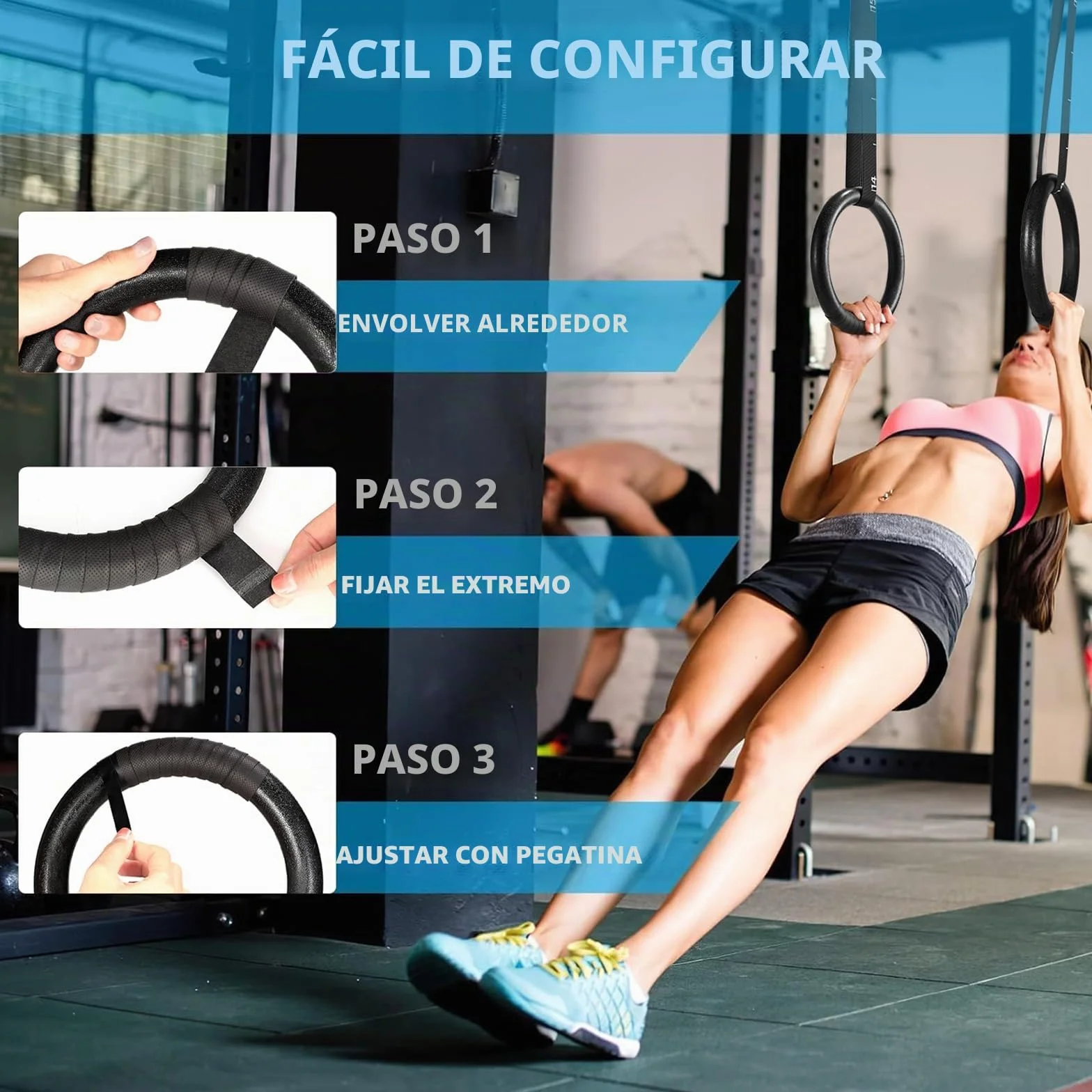 LIFERUN Anillos de Gimnasia de Madera 28 mm/32 mm con Correa Antideslizante y Nylon Ajustable