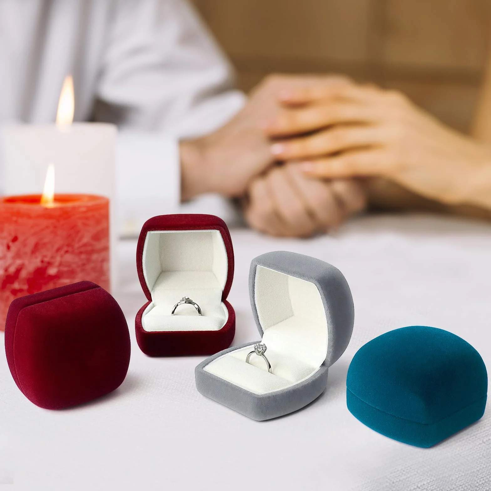 FuninCrea Caja de Anillos, Caja de Joyería de Terciopelo para Anillos para Boda Propuesta Compromiso, Caja Anillo Compromiso Pequeño Cajas de Almacenamiento de Anillos para Collares Pendientes