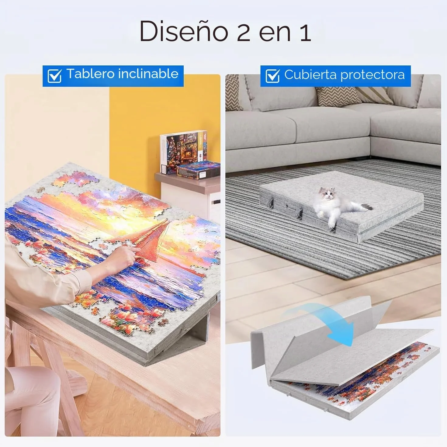 Tablero para Puzzle Inclinable de 1000 Piezas con 6 Cajones y Cubierta Coloridos - Tablero para Puzzle de Fieltro Ligera y Portátil