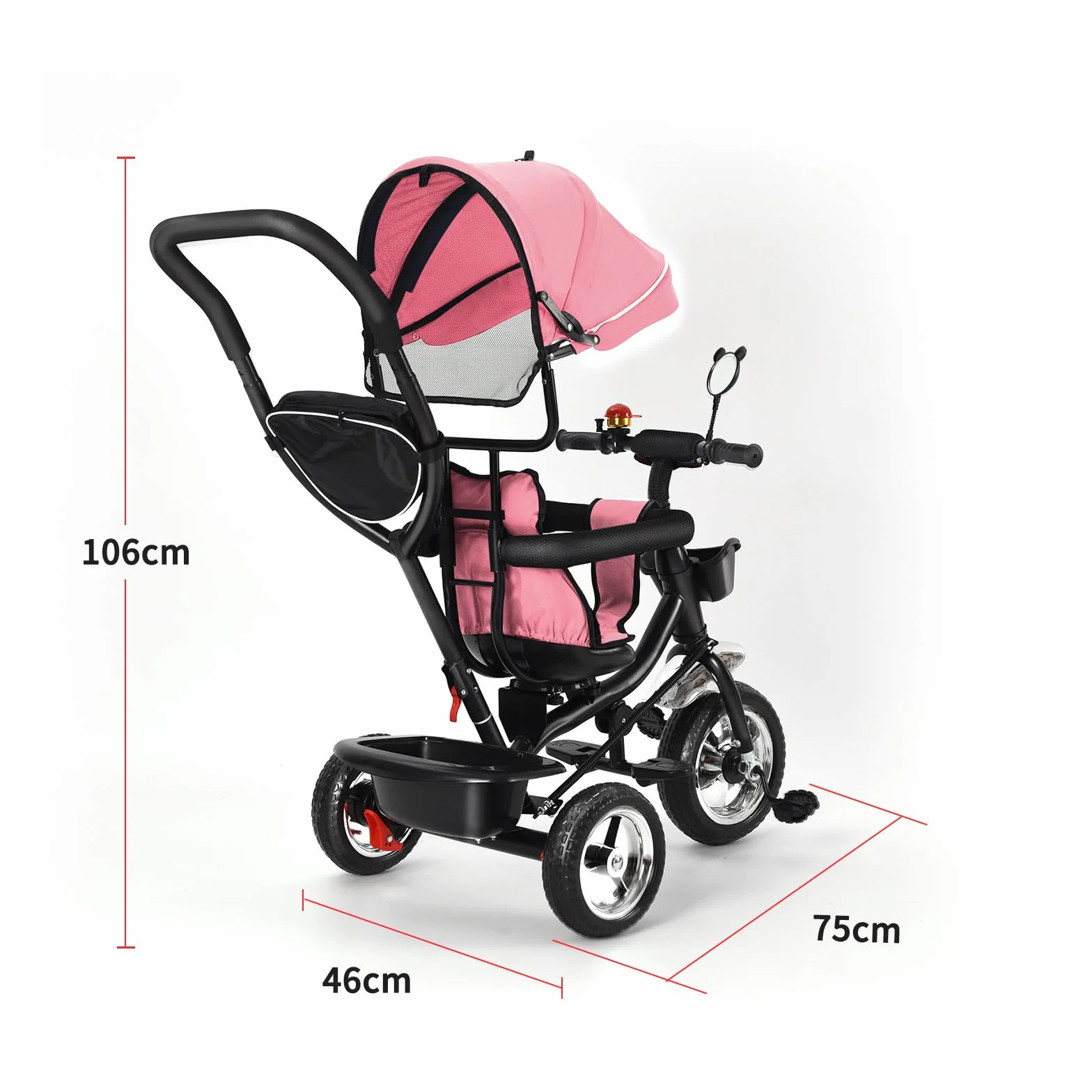 Pusieta Triciclo con pedales 4 en 1, Triciclo evolutivo para bebé, Trike Bebé, Bicicleta con asiento para niños evolutiva, Bicicleta para niños de 5 años, Desde 9 meses, Compacto, (b) 4 en 1 (Rosa)