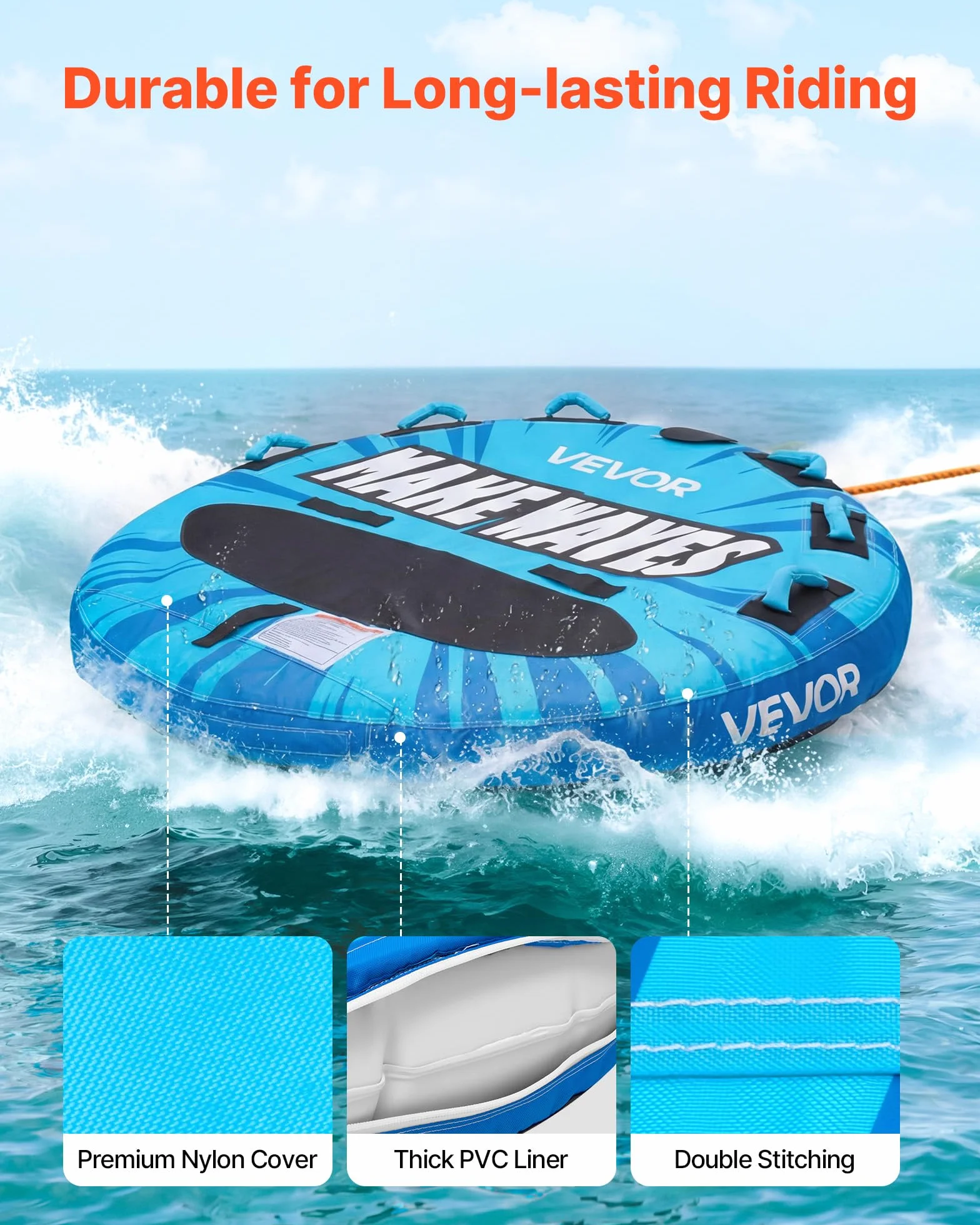 VEVOR Flotador de Arrastre Inflable 159,5 cm para 3 Personas Carga 231 kg Azul