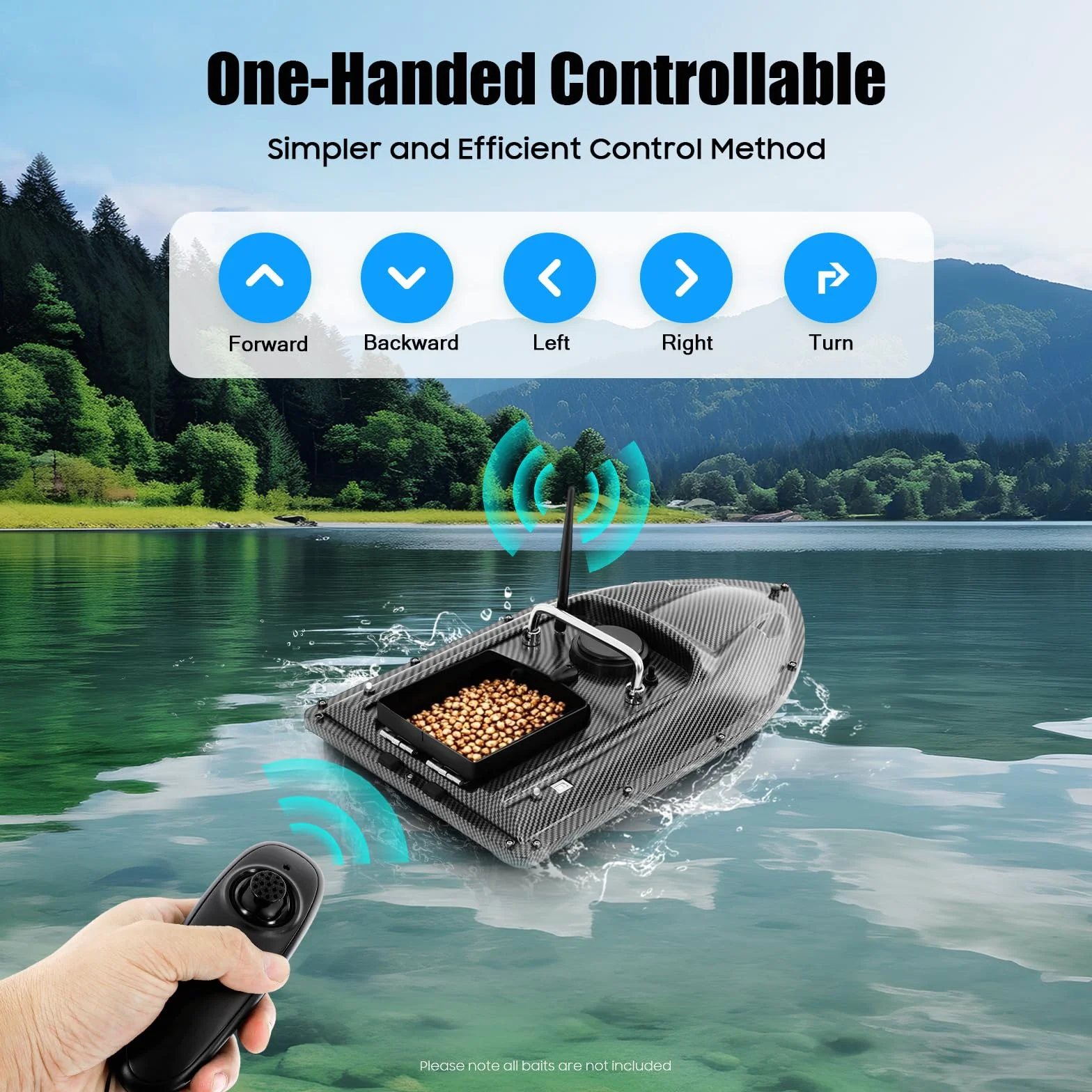 Barco de pesca RC teledirigido 49x27x16 cm carga 1,5 kg motor doble control crucero LED 5200 mAh
