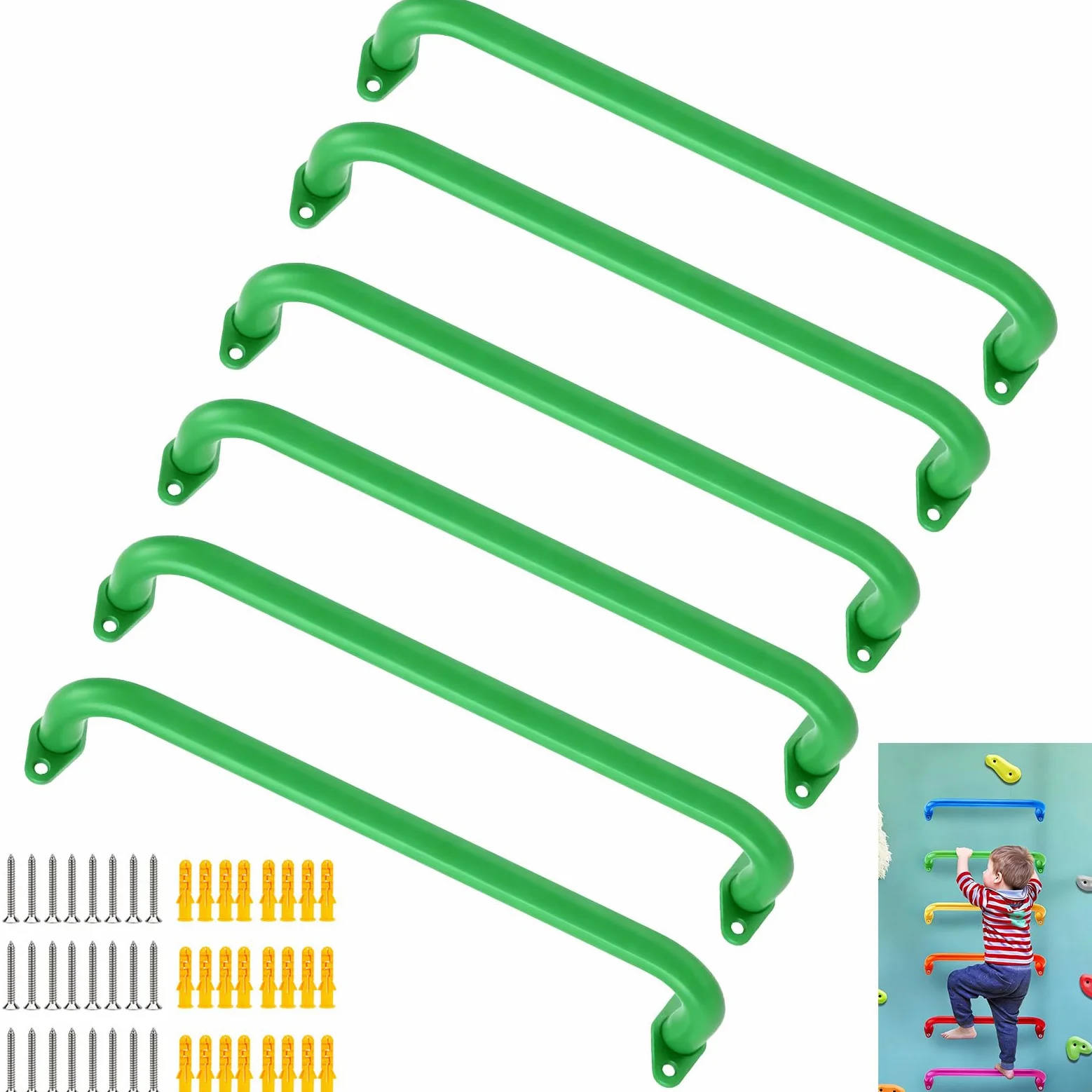 BiJun Asas de metal de 17 pulgadas, barras de mono para interiores, barras de agarre de techo resistentes para interiores y exteriores, marcos de escalada, casas de árboles y escaleras de pared (verde